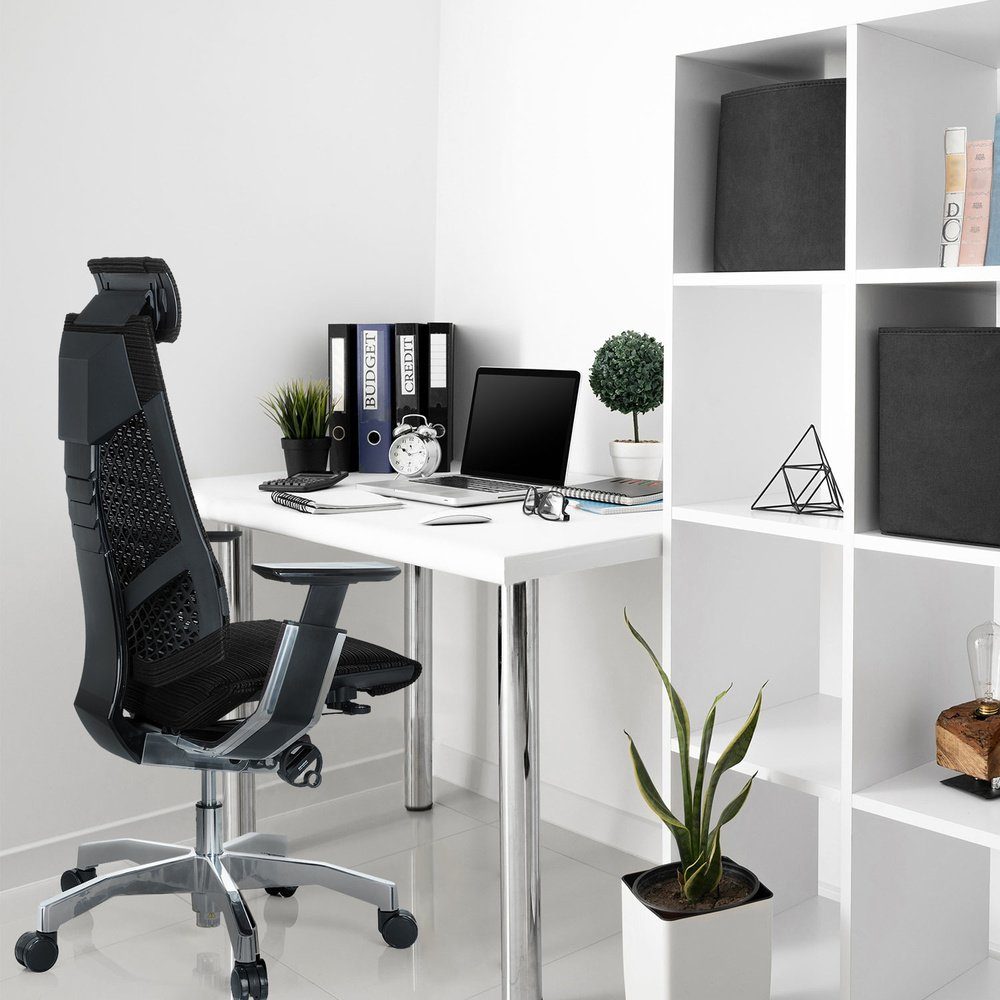 Schreibtischstuhl Netzstoff Drehstuhl GENIDIA High OFFICE St), PRO (1 Bürostuhl ergonomisch Schwarz End hjh