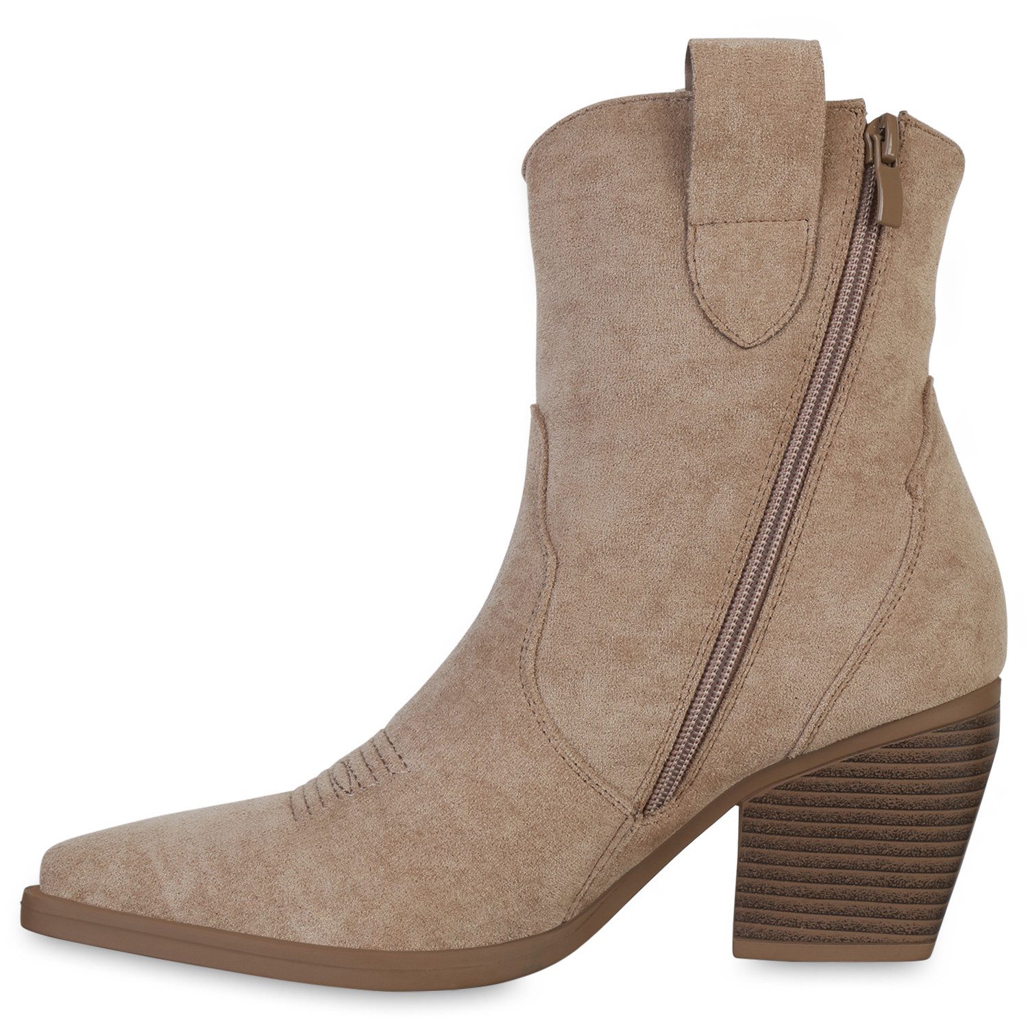 VAN HILL 837779 Cowboy Boots Damen Stiefeletten Cowboy Boots Trichterabsatz Stickereien