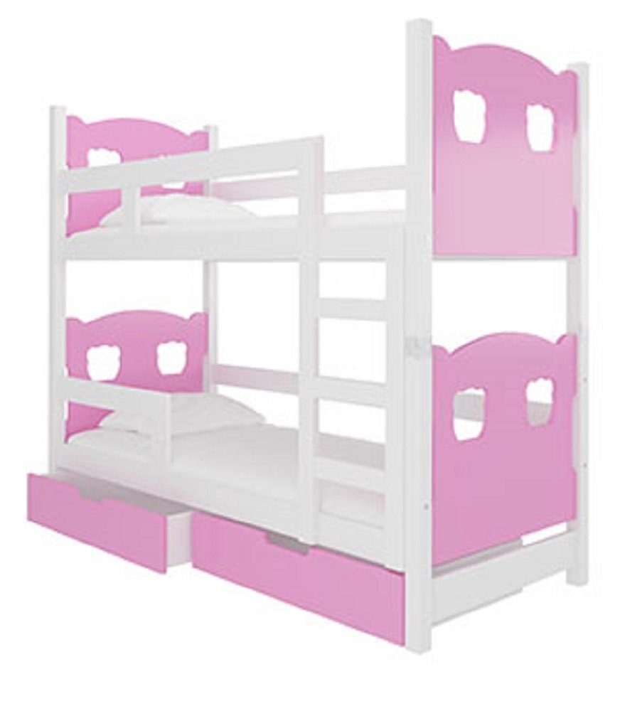 Feldmann-Wohnen Hochbett MARABA wählbar 2 Farbe / Kiefer weiß mit Schlafgelegenheiten) Absetzungen: (Etagenbett rosa