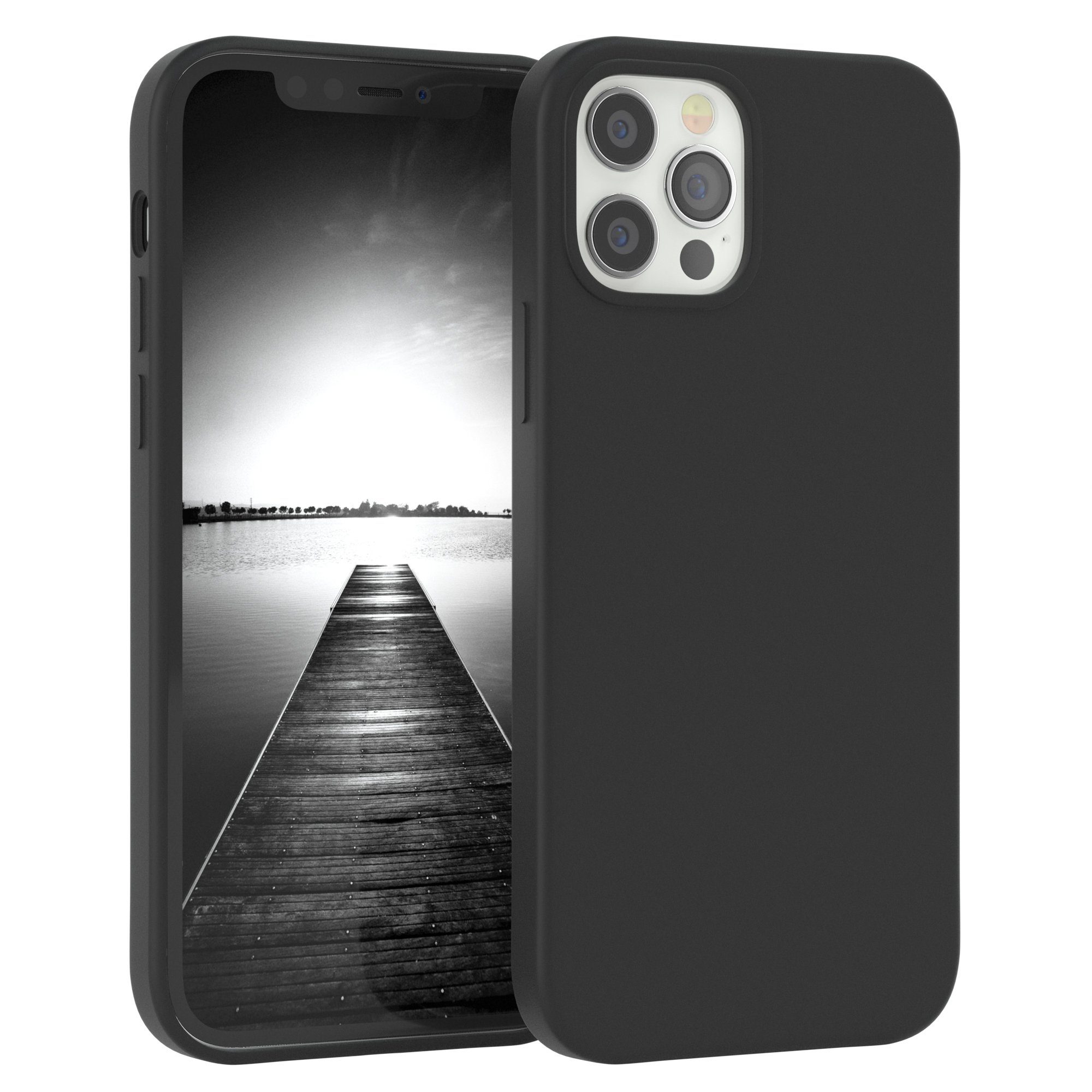 EAZY CASE Handyhülle Premium Silikon Case für iPhone 12 / iPhone 12 Pro 6,1 Zoll, Hülle mit Kameraschutz Bumper Silikonhülle stoßfest Slimcover Schwarz