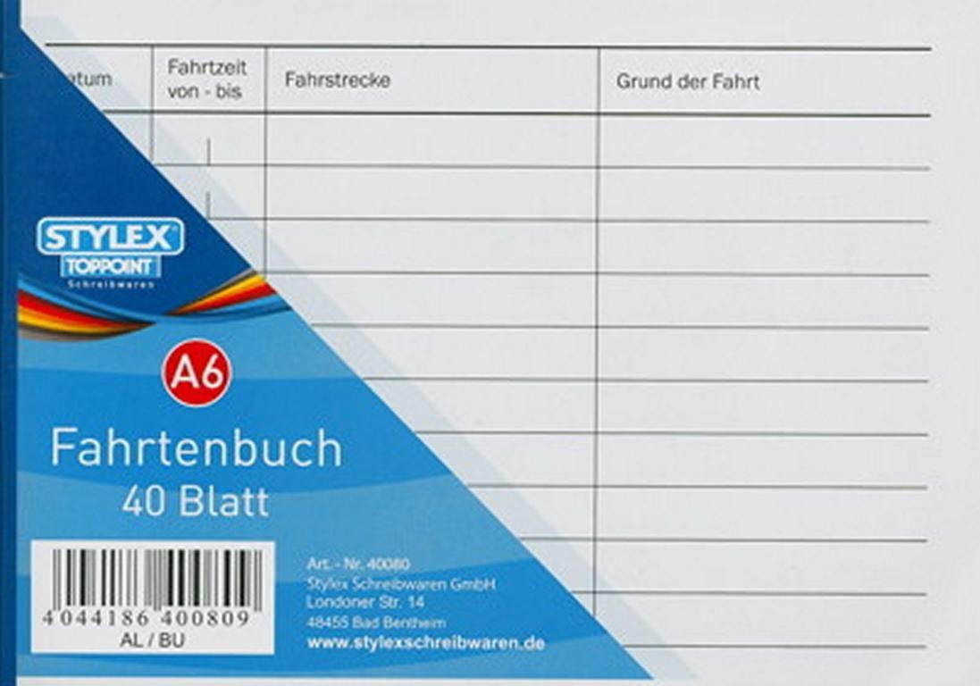 Geschäftspapier 20 Fahrtenbücher DIN A6 Stylex Fahrtenbuch 40 Blatt