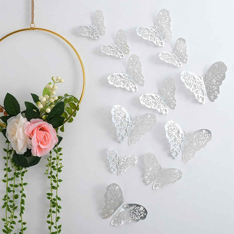 Dedom 3D-Wandtattoo 3D-Schmetterlings-Wandaufkleber,Wanddekoration Metalltextur (12 St)