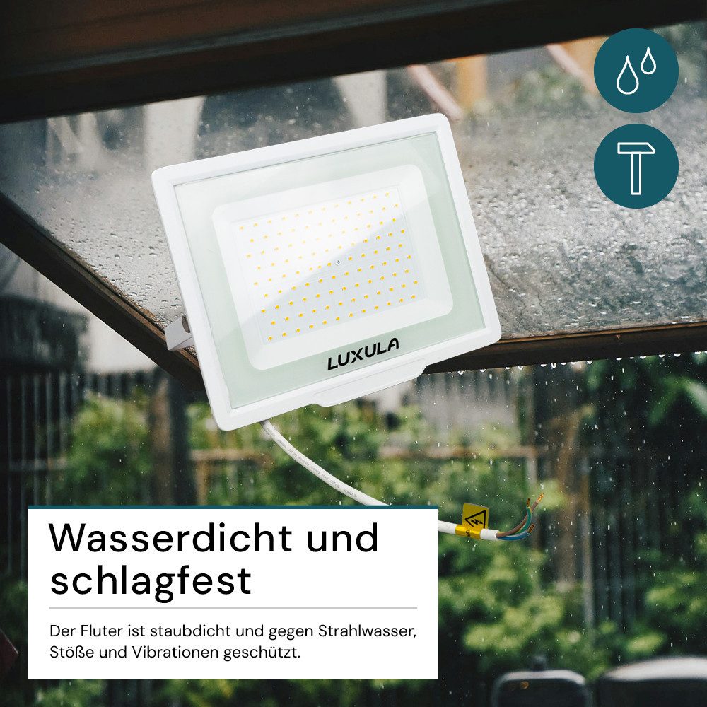LUXULA LED Flutlichtstrahler LUXULA LED Fluter 100 W 3000 K Warmweiß Weiß, LED fest integriert, Warmweiß