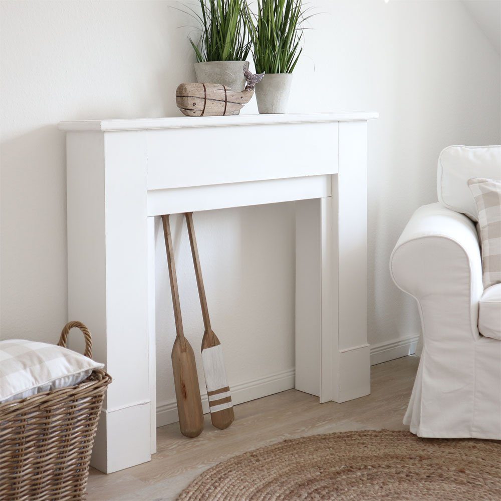 Grafelstein Dekokamin Kaminkonsole LAKEHOUSE weiß shabby Holz Kaminumrandung Hamptons