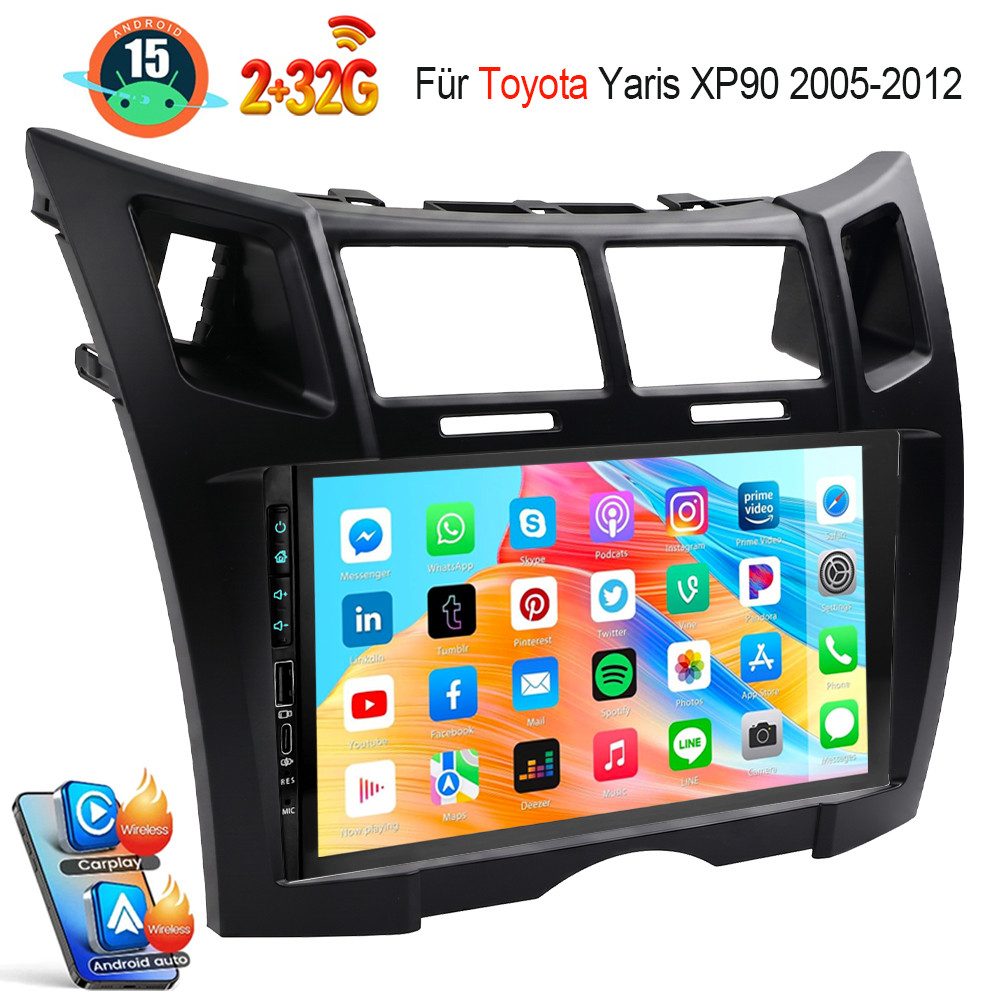 ESSGOO Android 15 Radio Toyota Yaris XP90 2005-2012 CarPlay GPS WiFi Mit USB Autoradio (RDS, 4+64GB(optional), Digitalradio (DAB), FM, USB- und Type-C, SWC, Carplay Android Auto Bluetooth EQ USB GPS Navi WIFI Touchscreen)