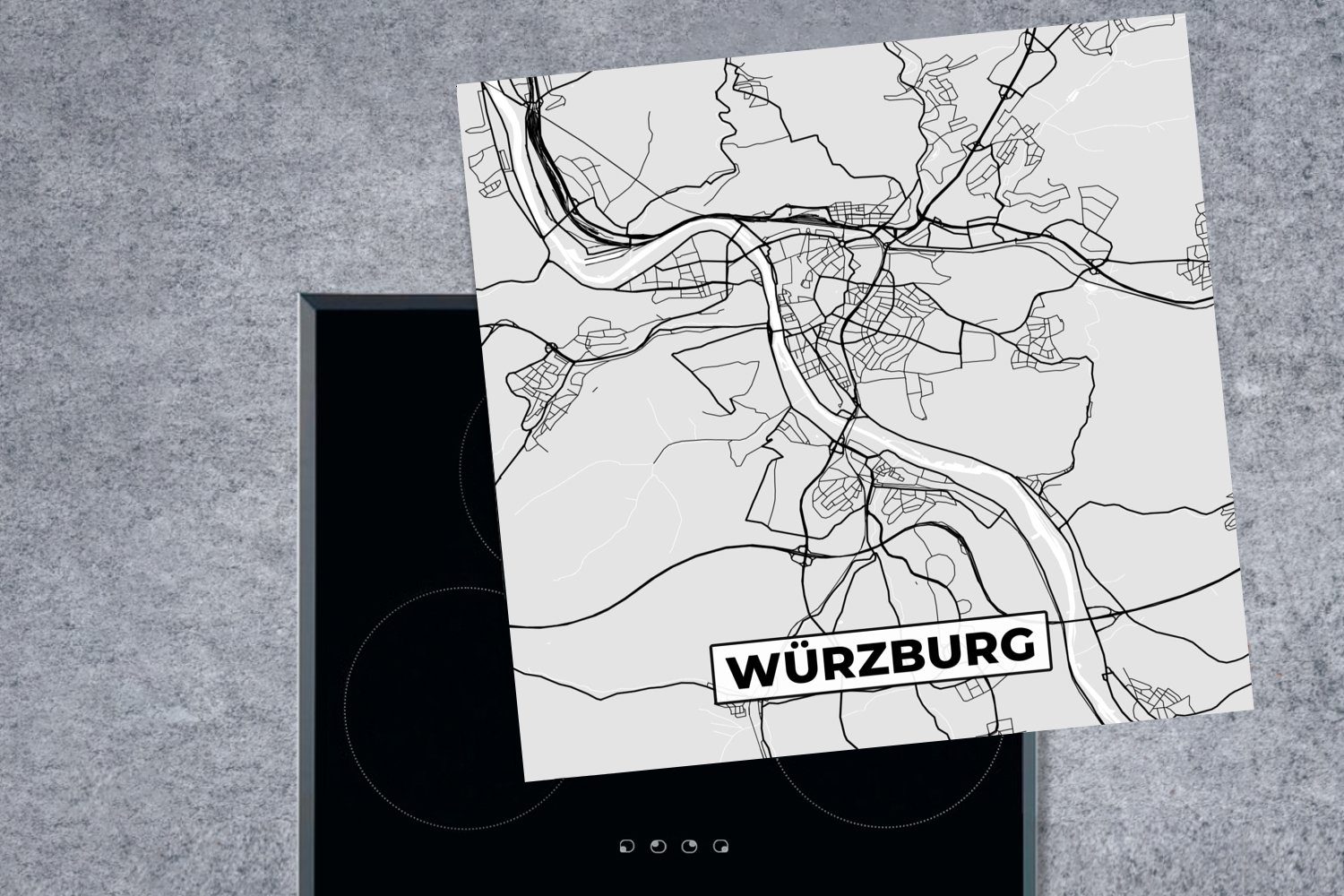 - - MuchoWow Ceranfeldabdeckung, cm, - küche (1 Herdblende-/Abdeckplatte Stadtplan Arbeitsplatte Karte, 78x78 Vinyl, Würzburg Deutschland tlg), für