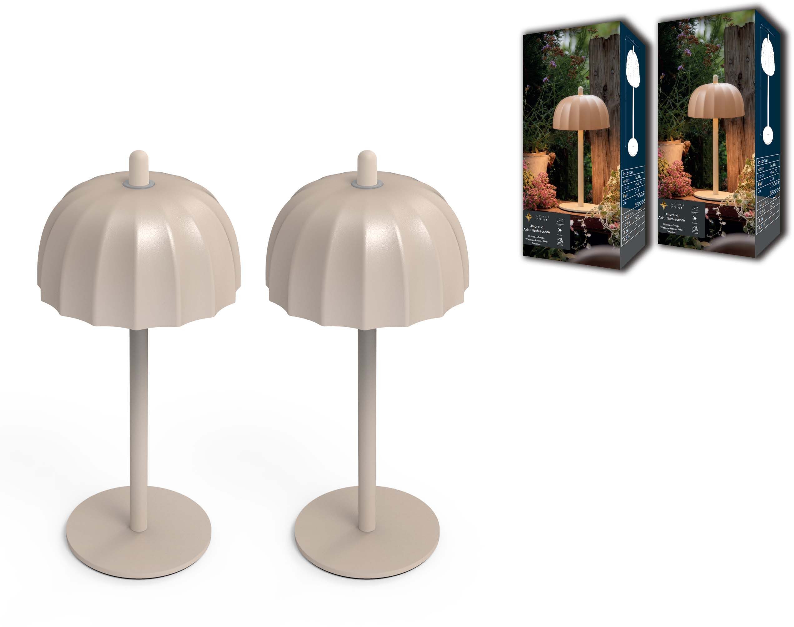 Northpoint LED Tischleuchte LED Umbrella Akku Tischlampe dimmbar In- und Outdoor 2er Set