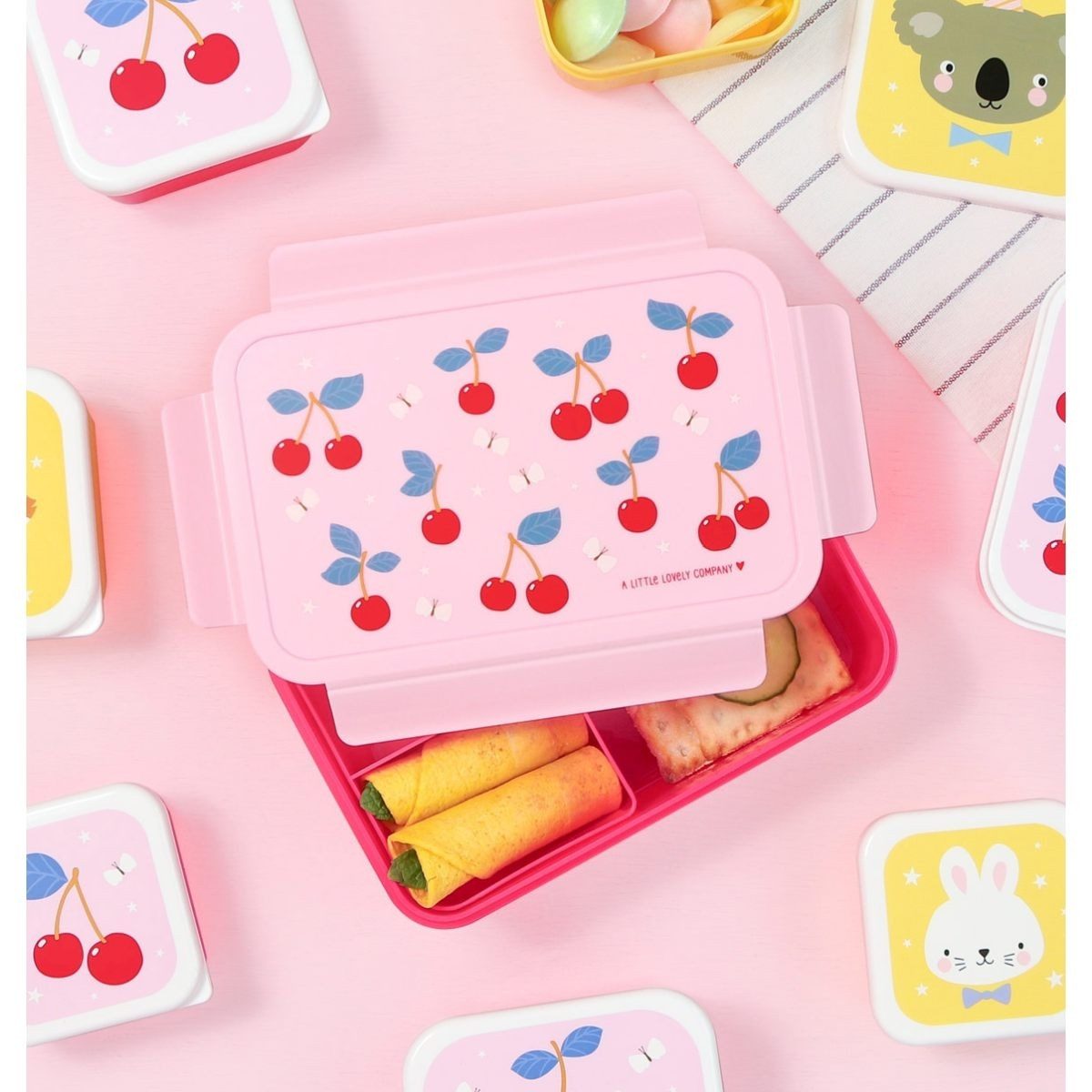 A Little Lovely Company Lunchbox Bento Brotdose mit Fächern & Klickverschluss Kirschdesign – Bild 5 von 5
