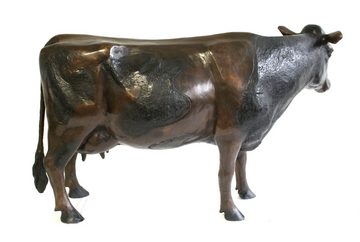 Bronzeskulpturen Skulptur Bronzefigur kleine gefleckte Kuh braun