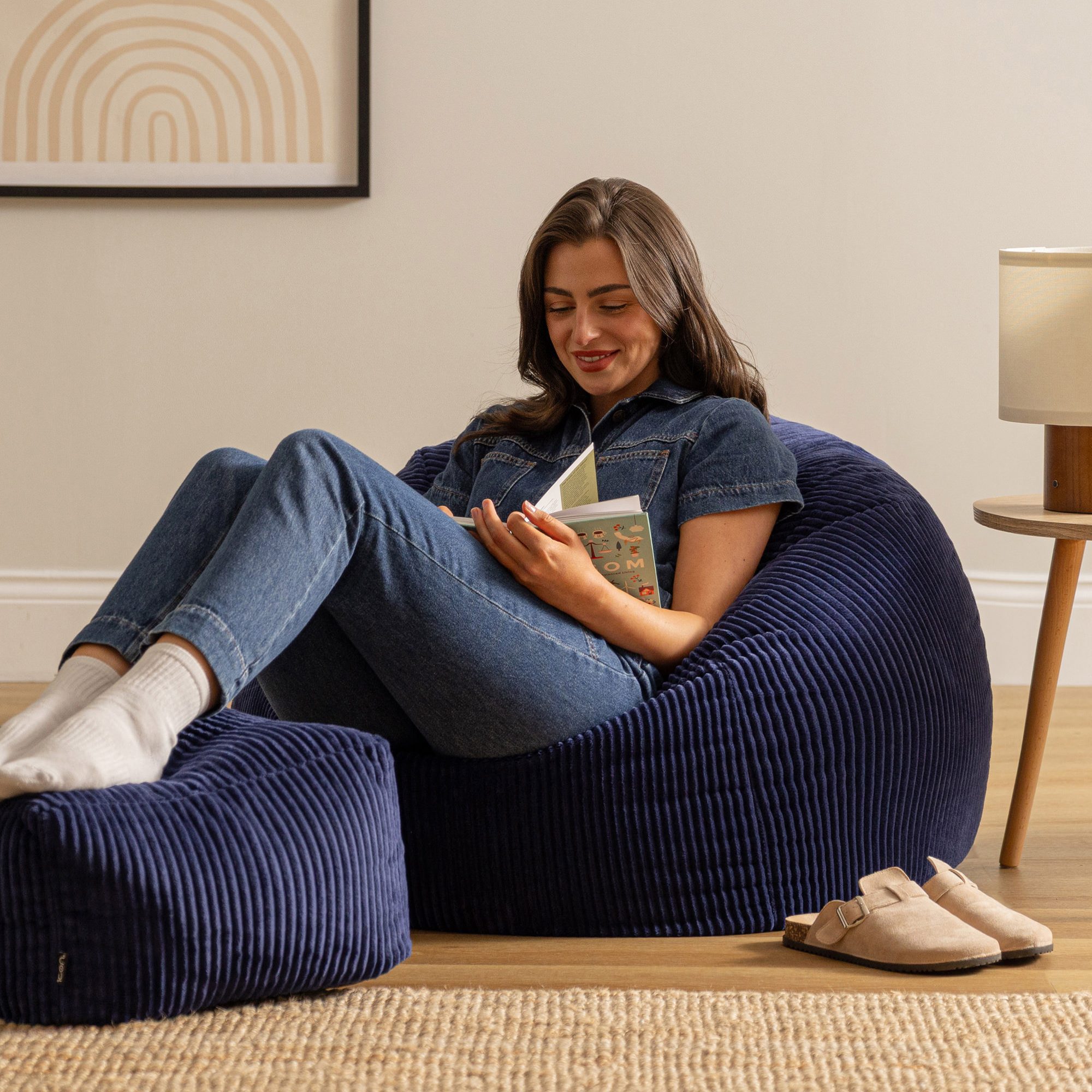 icon Sitzsack Erwachsene aus Cord „Kingston“ mit Hocker (Spar-Set, 1 x Sitzsack, 1 x Fußhocker), 85x50cm, Made in Germany, für Erwachsene & Kinder