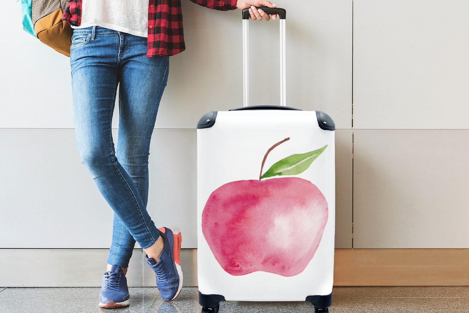 Apfel - Handgepäckkoffer für MuchoWow Reisetasche Ferien, Farbe Reisekoffer - 4 Rollen, Trolley, Handgepäck Weiß, rollen, mit