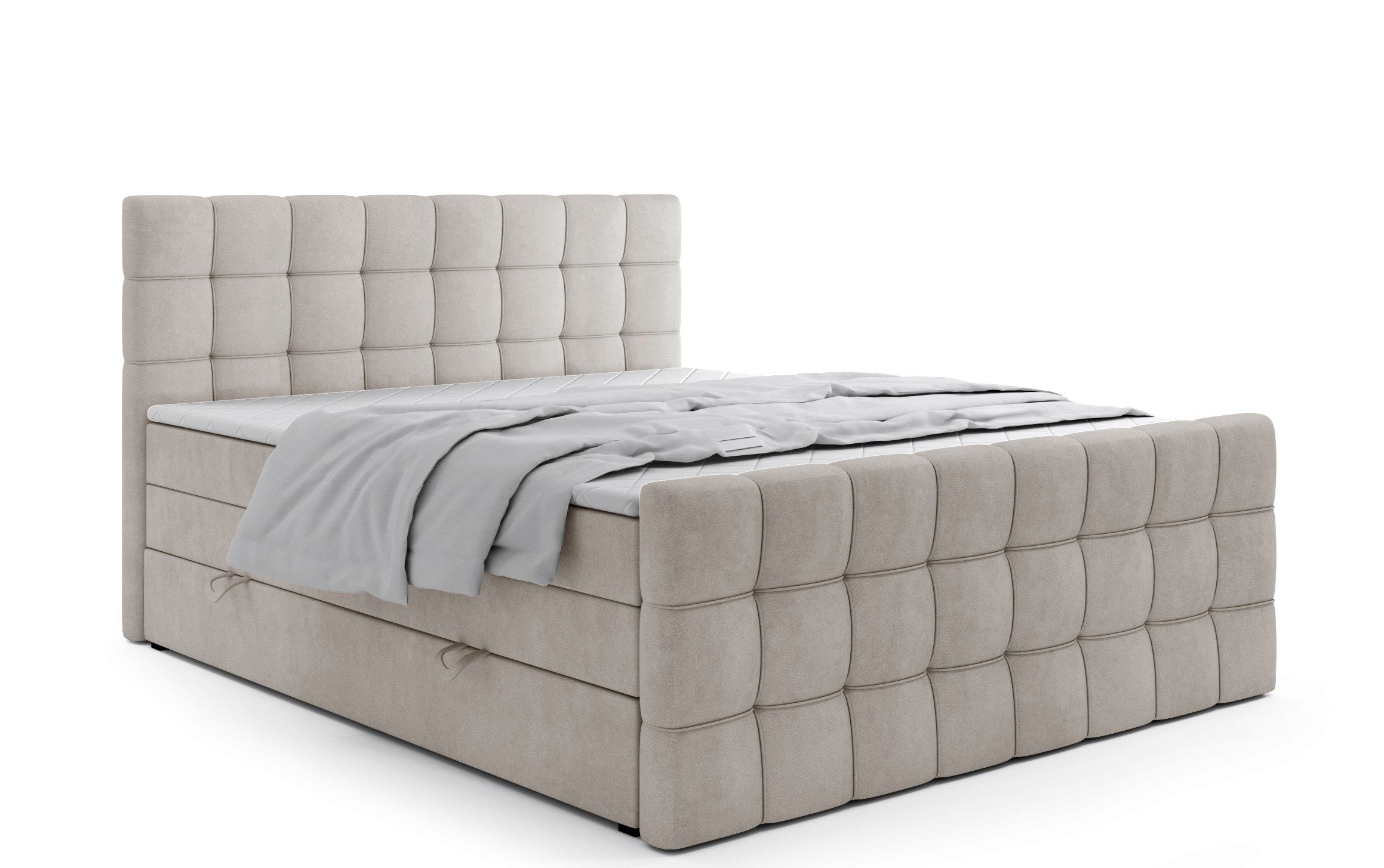 Labett Boxspringbett mit Bettkasten, Doppelmatratze, IGANTE KING 160x200 180x200 200x200 (Boxspringbett, Bettkasten, Matratze, Topper), Bonellfederkern- und Taschenfederkernmatratze