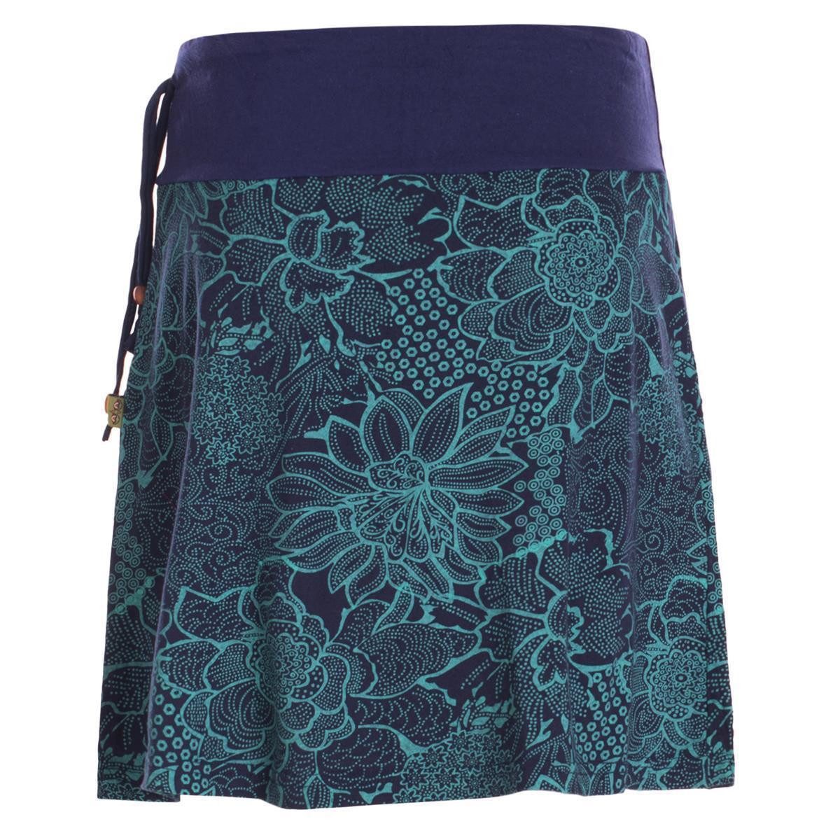 Vishes Minirock Kurzer Damen Baumwoll-Rock Mini-Rock mit Blumen-Spitze bedruckt Festival, Boho, Hippie Style