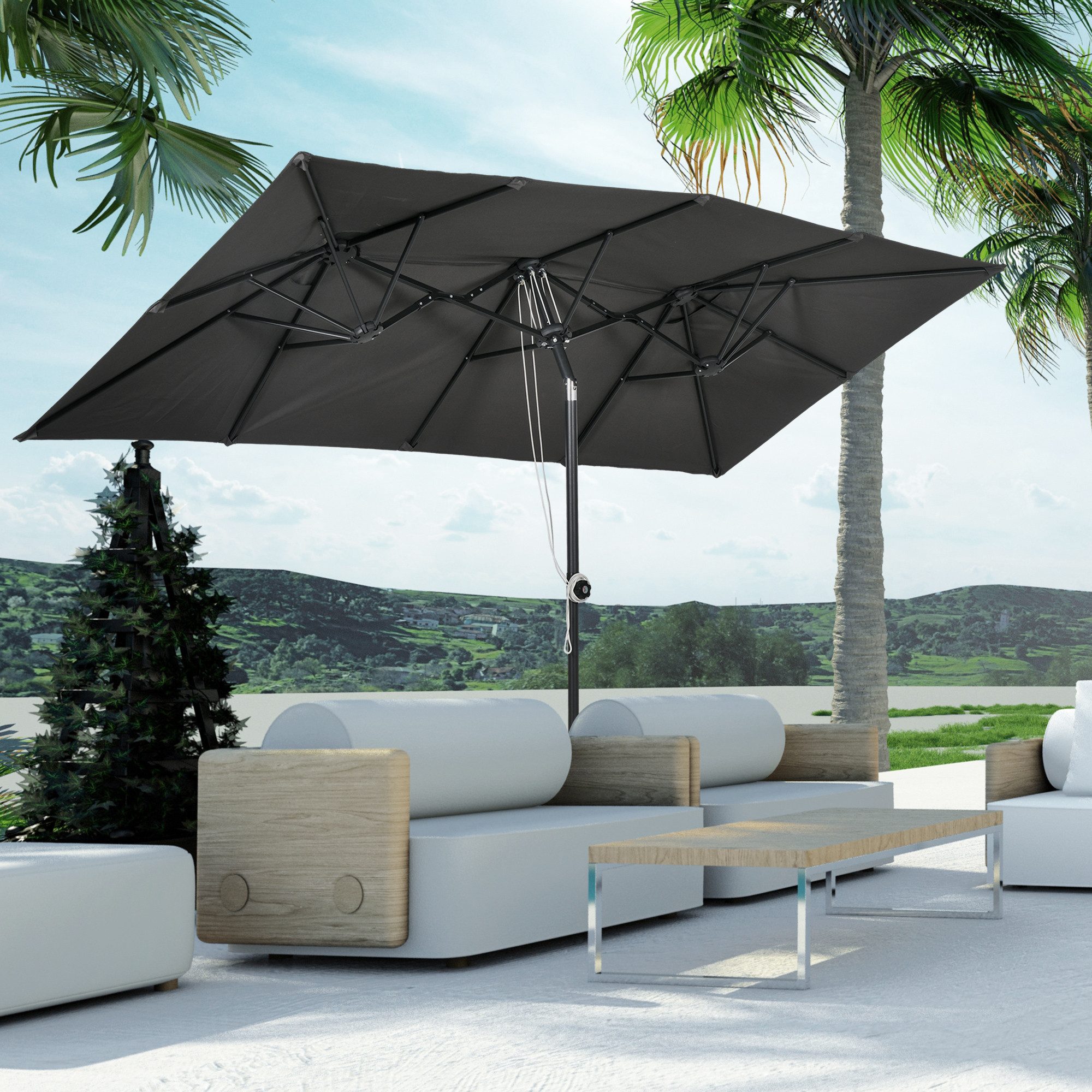 Thumbnail - Outsunny Sonnenschirm Gartenschirm mit verstellbarem Neigungswinkel, LxB: 150x295 cm, Doppelsonnenschirm, Marktschirm, G...