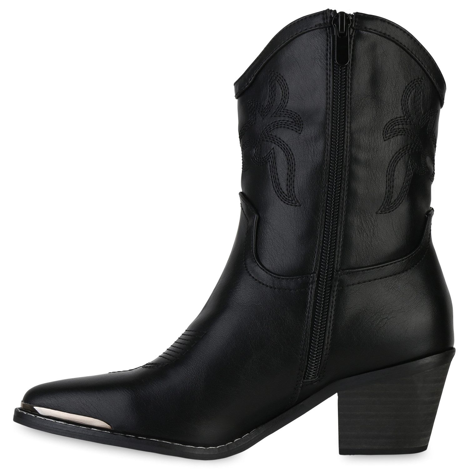 VAN HILL 839934 Cowboy Boots Damen Cowboy Boots Stiefeletten Stickereien Holzoptikabsatz