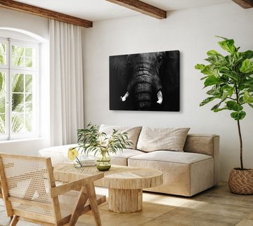 Sinus Art Leinwandbild 120x80cm Wandbild auf Leinwand Tierfotografie Elefant Schwarz Weiß Kun, (1 St)