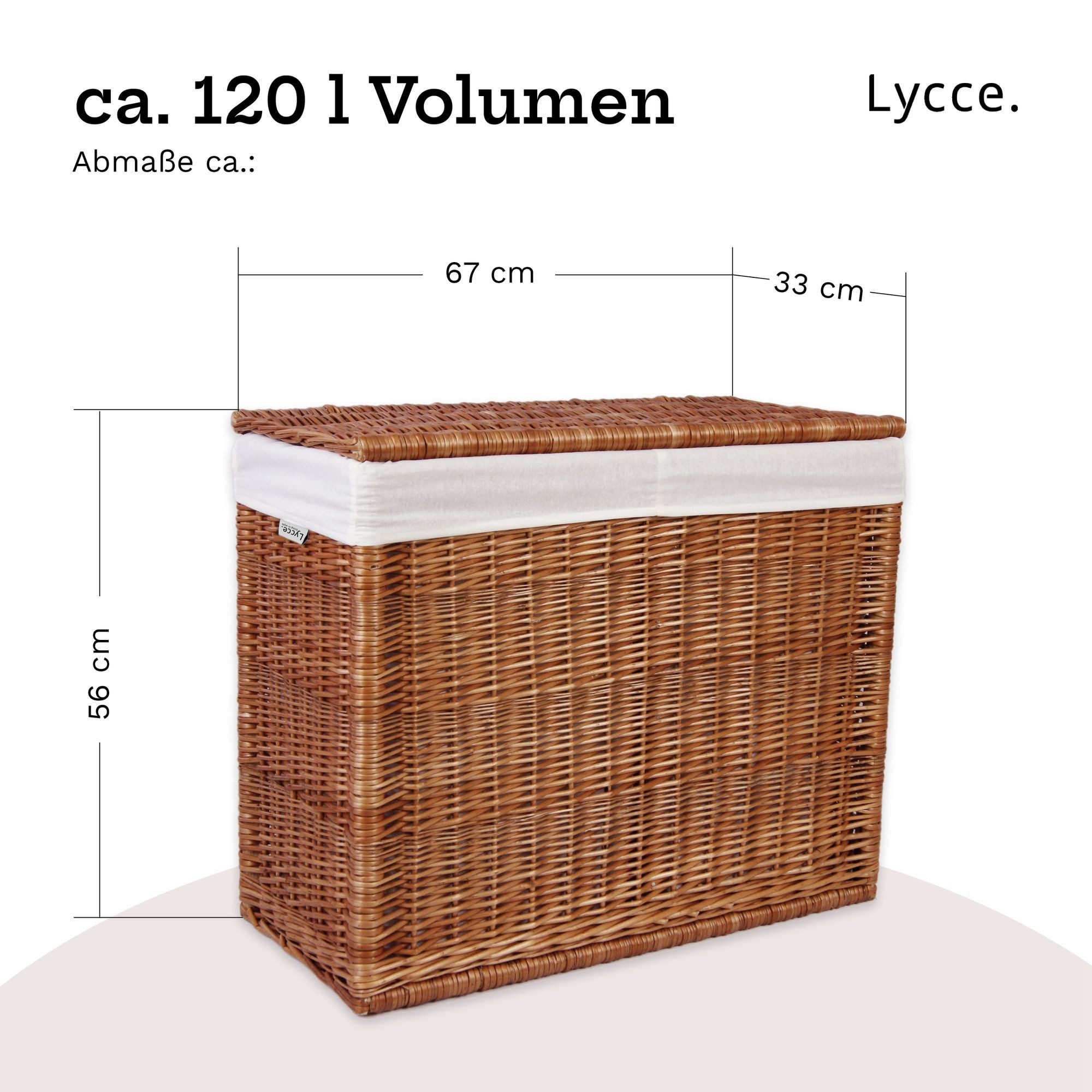 Lycce Wäschesortierer Wäschekorb 2 Fächer 120 l Wäschesortierer Weide natur 67 x 33 x 56 cm – Bild 4 von 5