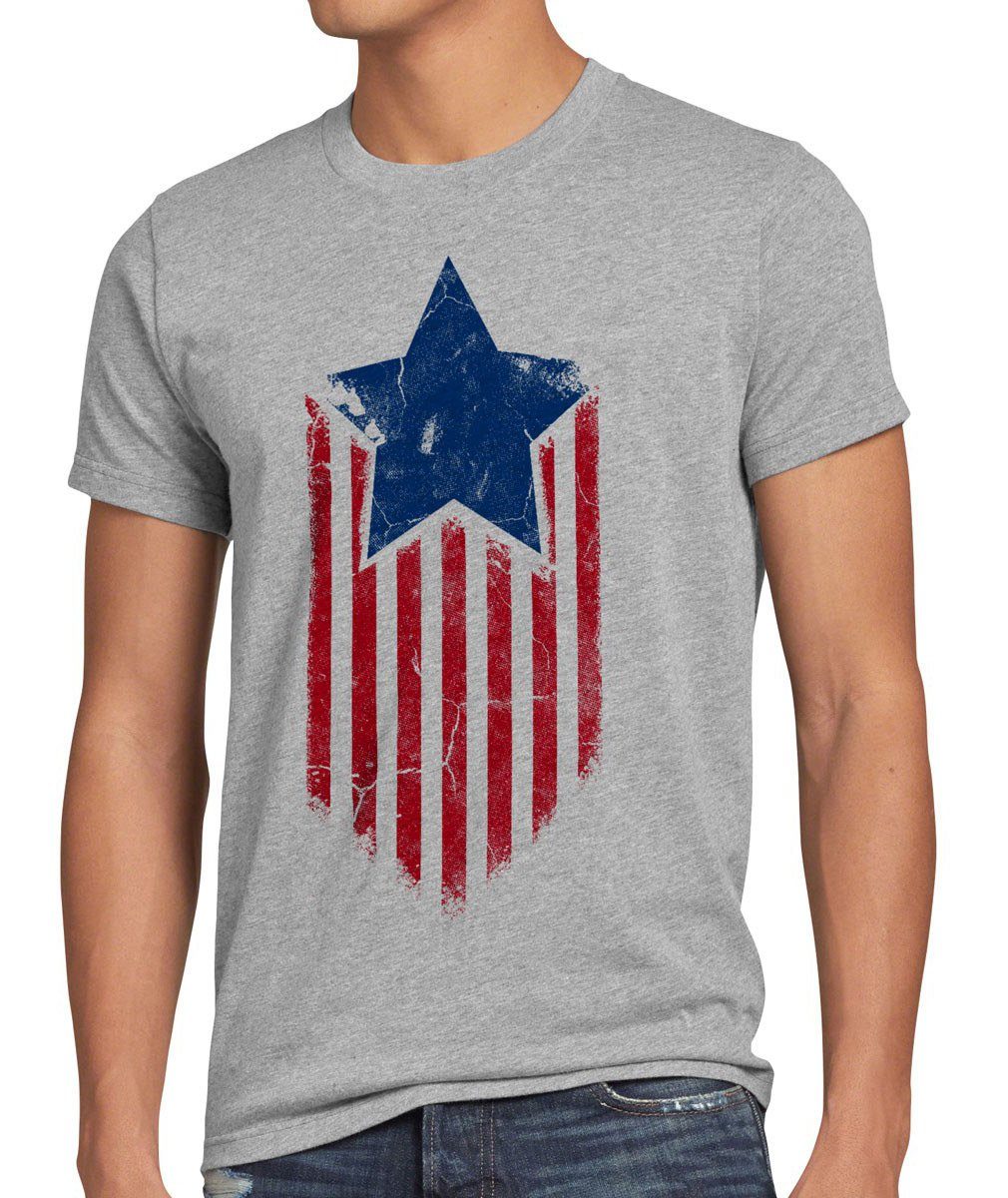 style3 Print-Shirt Herren T-Shirt USA Stars Stripes Amerika Held Flagge Superheld States captain us grau meliert