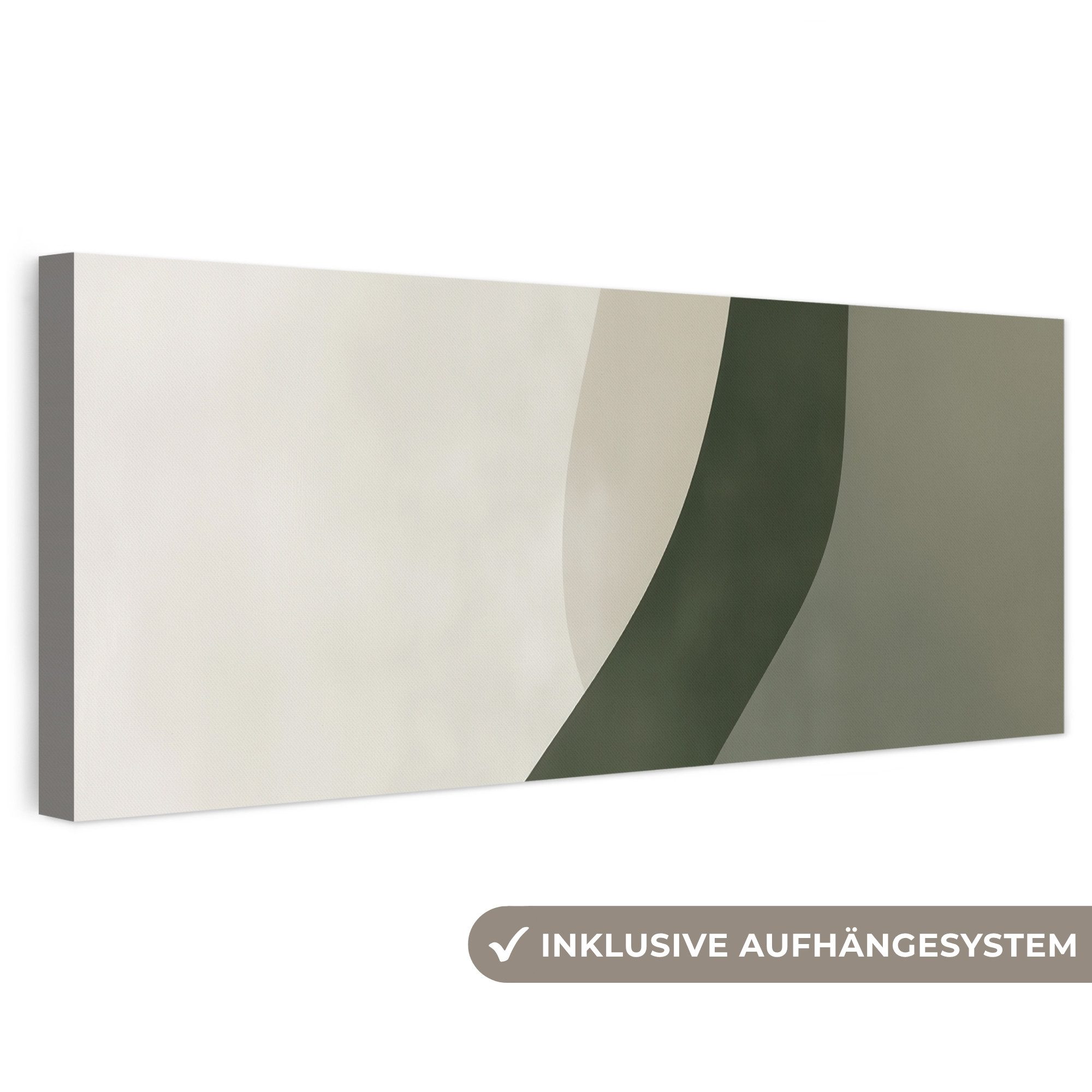 OneMillionCanvasses® Leinwandbild Panorama Japandi - Grün - Abstrakt - Modern, Fotodruck (1 St), Wandbild, Deko Schlafzimmer Wohnzimmer Flur 60x20 cm