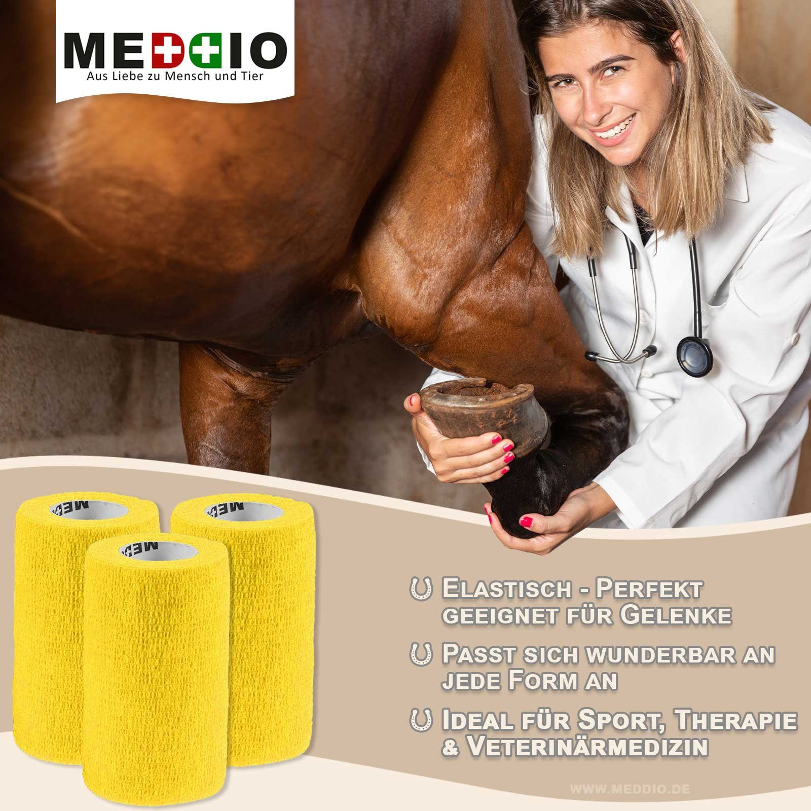 meDDio Pferdebandage 1 Haftbandage Selbsthaftende Bandage gelb 4,5m Fixierbinde / x 7,5cm