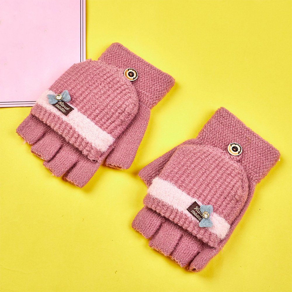 An Ära FG Fleecehandschuhe Gestrickte warme Handschuhe mit Baffle, Touchscreen-Handschuhe rosa