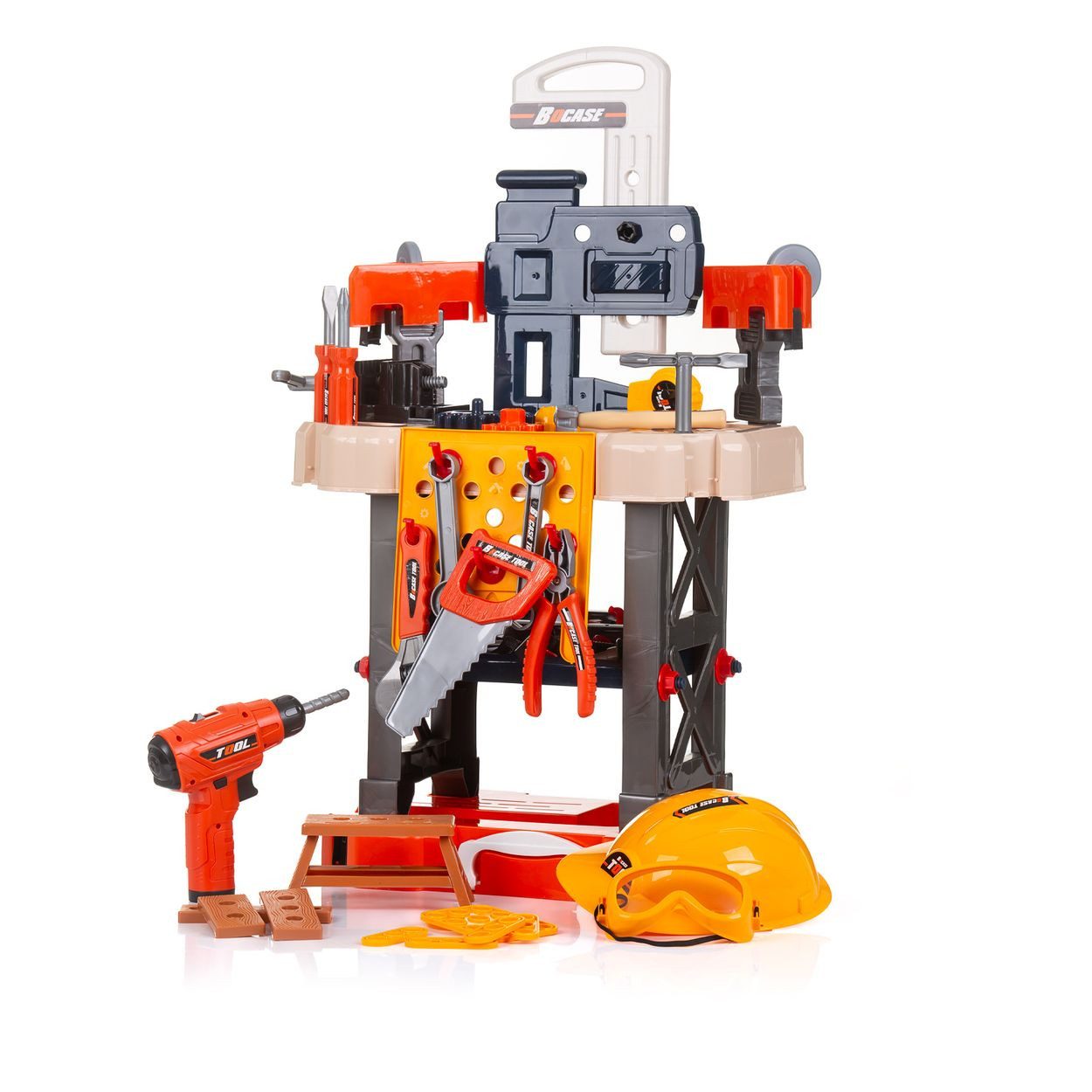Chipolino Spielwerkzeug Kinderwerkbank, 78-teilig, Spielzeugwerkzeugset, Helm, Bohrer, Säge