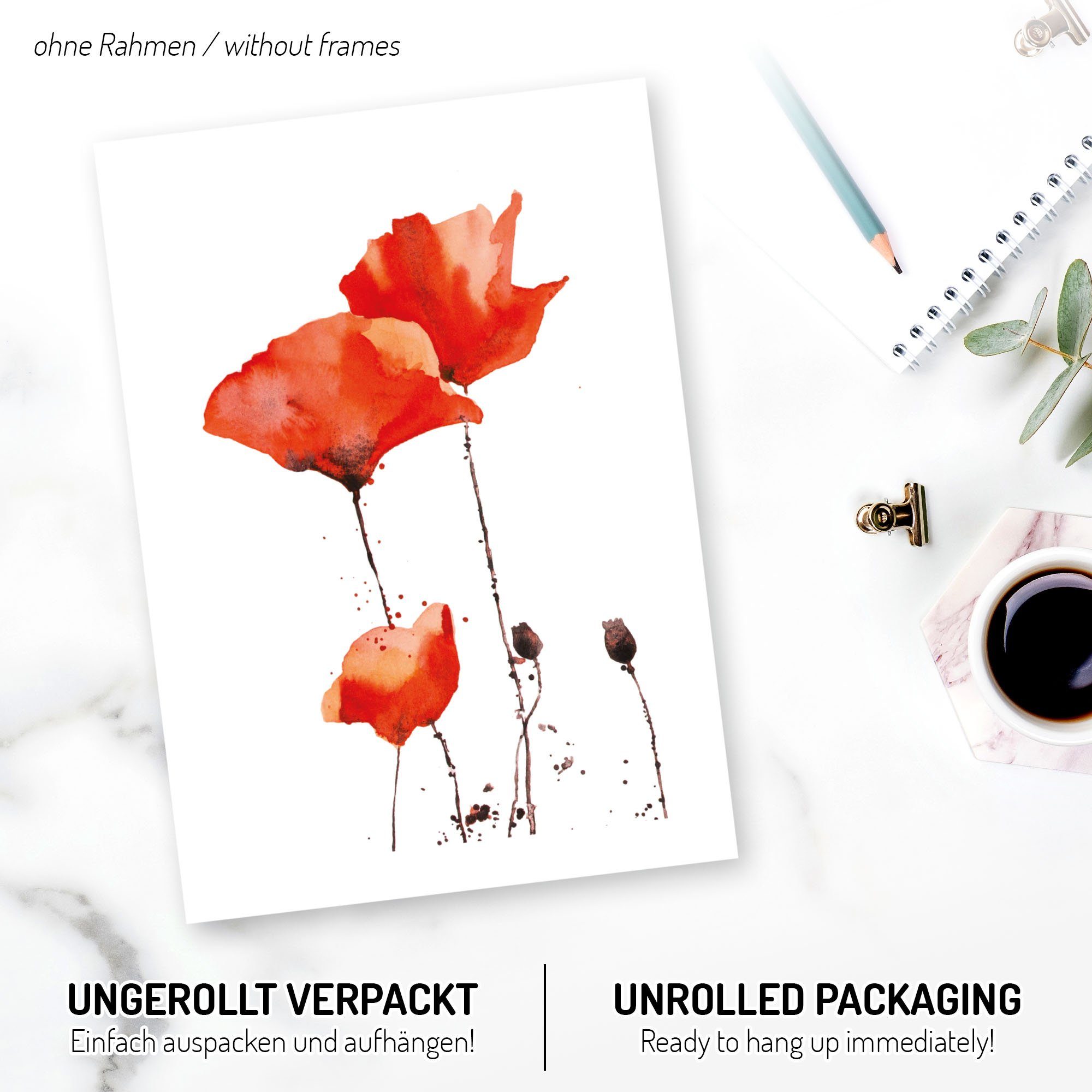 Kreative Feder Poster, Mohnblume, Blüte, Blume, günstig online kaufen