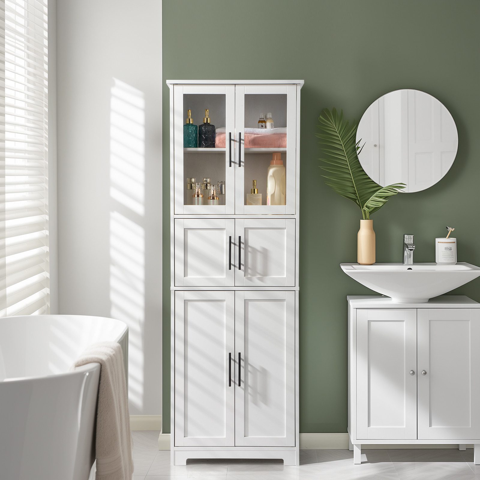 Karlhome Vitrine mit 6 Türen, Küchenschrank Hochschrank Buffetschrank, 60x30x170cm 6-türiger Kleiderschrank für Schlafzimmer, Flur, Gästezimmer