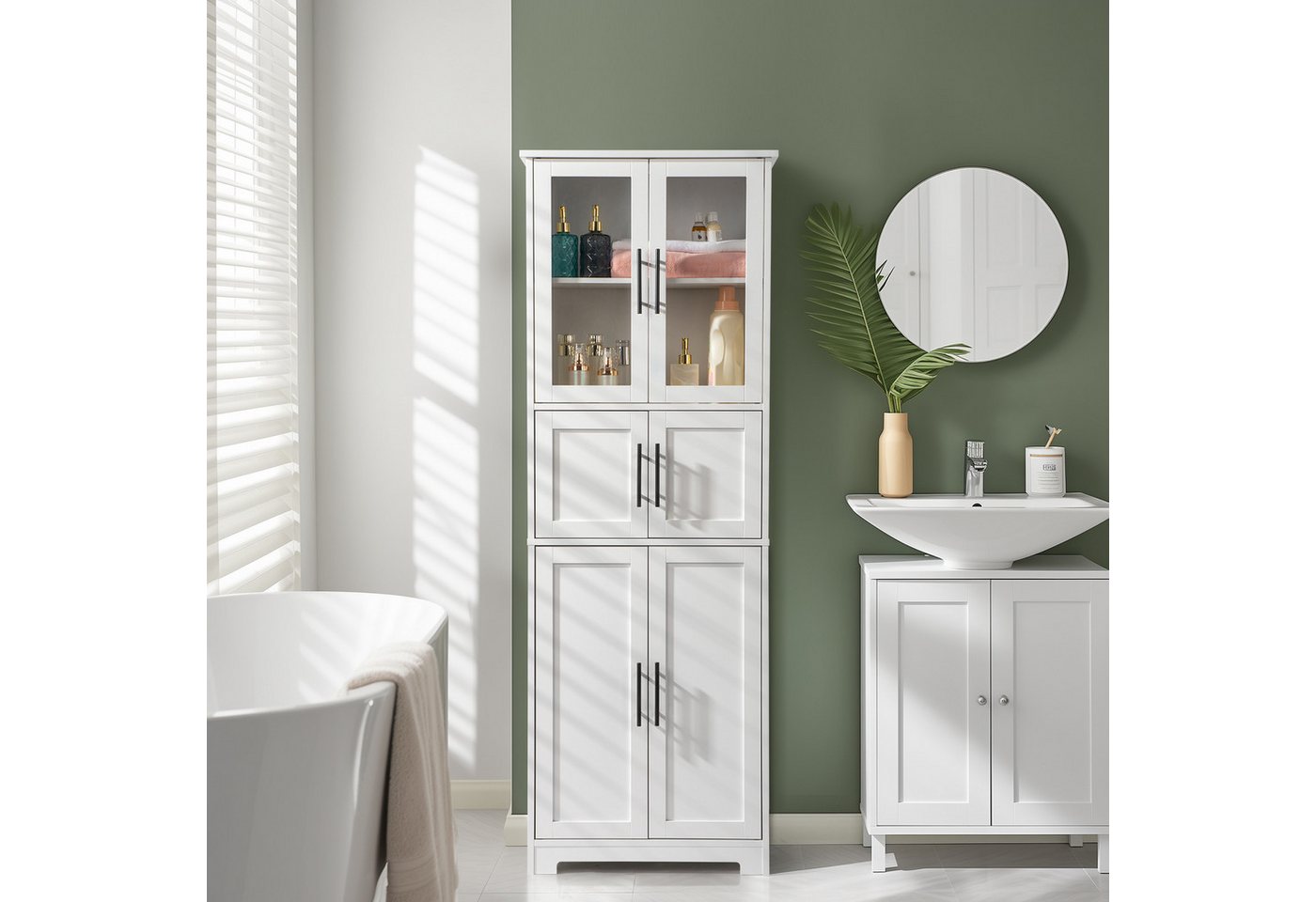 Karlhome Vitrine mit 6 Türen, Küchenschrank Hochschrank Buffetschrank, 60x30x170cm 6-türiger Kleiderschrank für Schlafzimmer, Flur, Gästezimmer