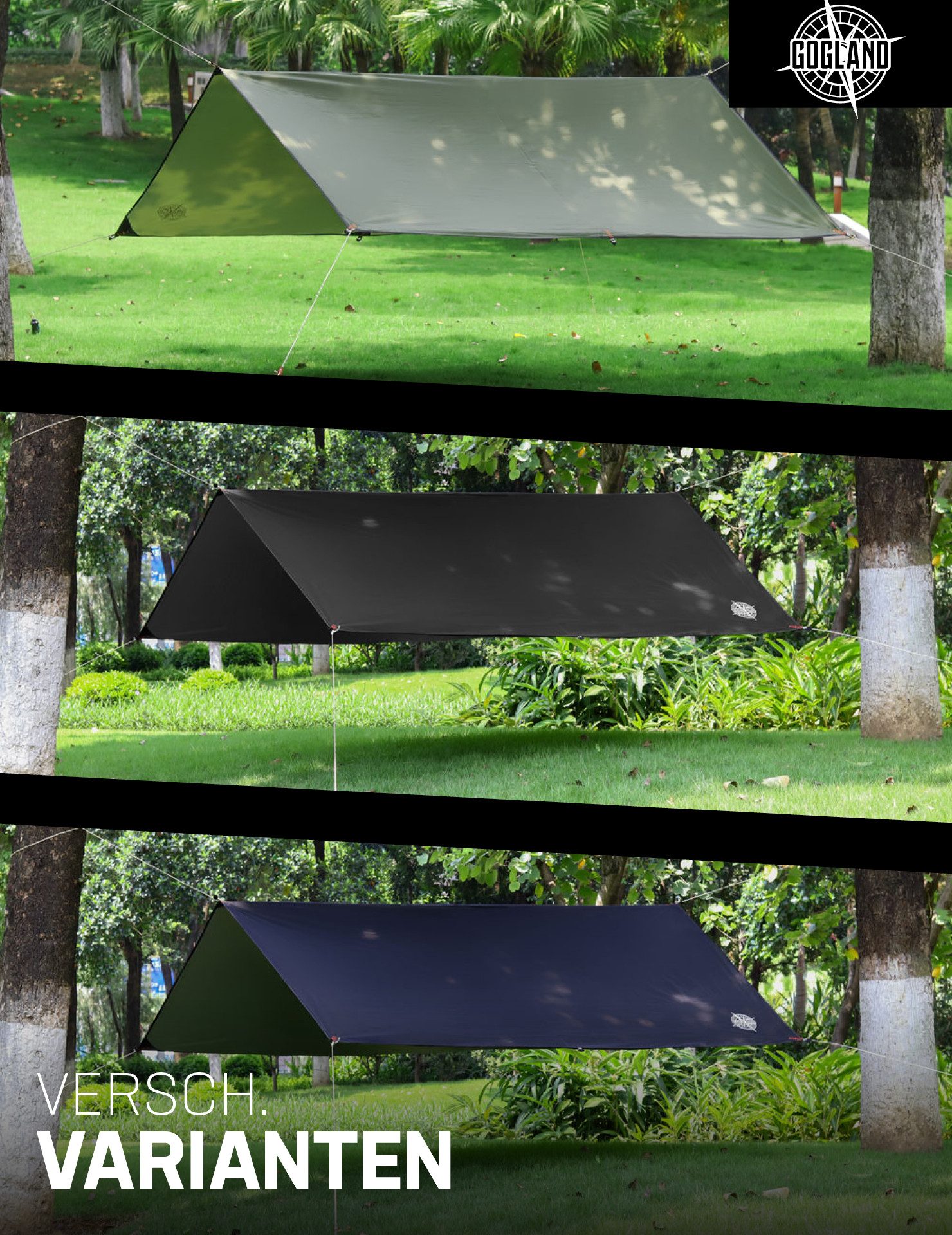 GOGLAND Tarp-Zelt Outdoor UV-Schutz Tarp Zeltplane 300 x 290 cm, wasserabweisend