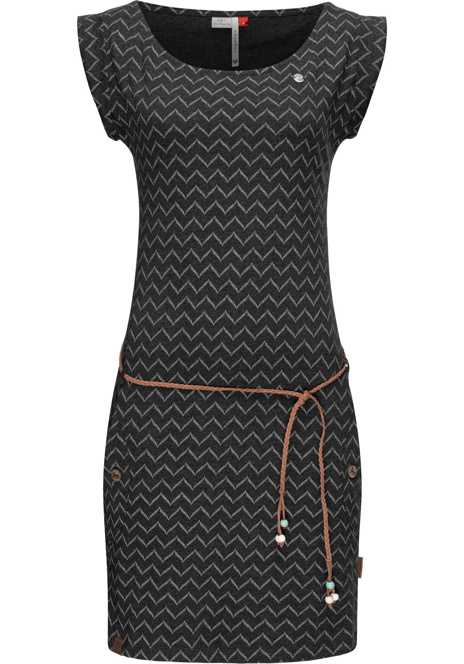 Ragwear Jerseykleid Tag Zig Zag stylisches Shirtkleid mit coolem Print u. Bindekordel