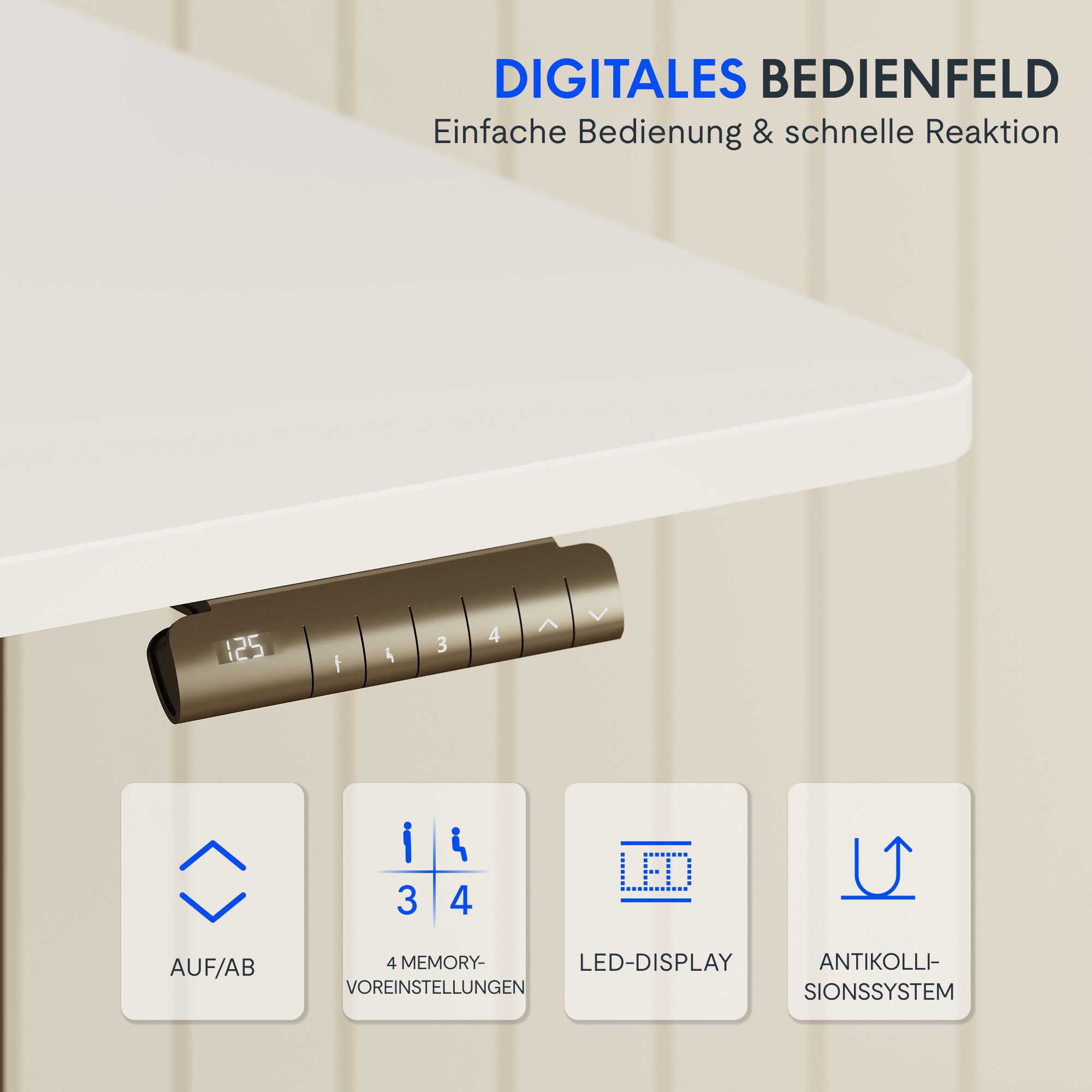FLEXISPOT Schreibtisch Elektrisch Höhenverstellbarer Schreibtisch EC5 LITE mit Dualmotor (25MM einteiliger Tischplatte & 3-fach Teleskop, 4 Speicherhöhen & Anti – Bild 5 von 5