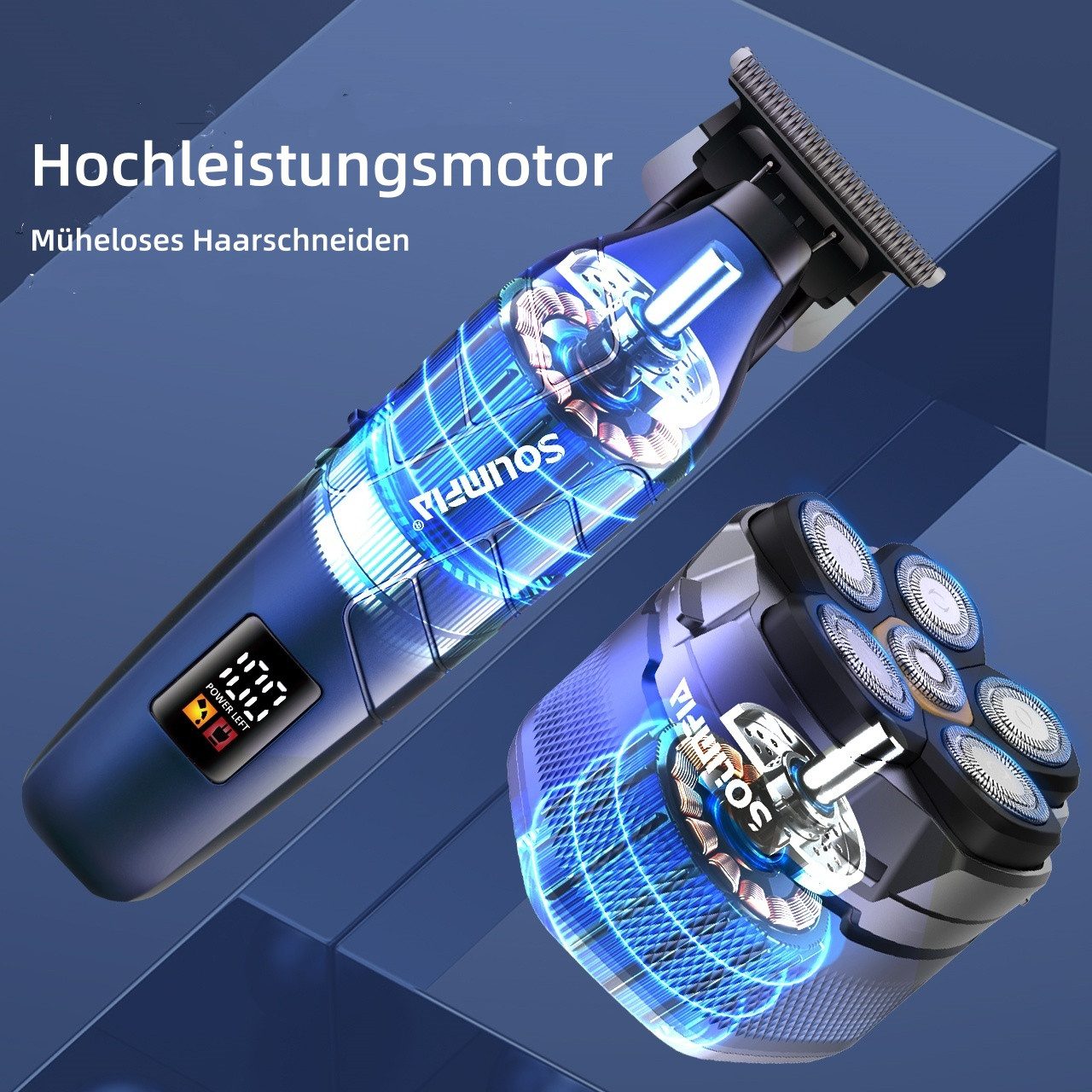 Scttomon Haarschneider FK-8750, Set aus Elektrorasierer und Haartrimmer, Blau – Bild 2 von 5