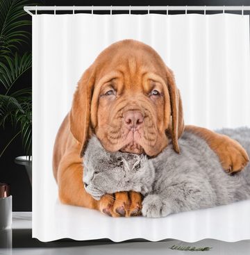 Abakuhaus Duschvorhang Moderner Digitaldruck mit 12 Haken auf Stoff Wasser Resistent Breite 175 cm, Höhe 180 cm, Hund und Katze Sad Bordeaux und Kitten