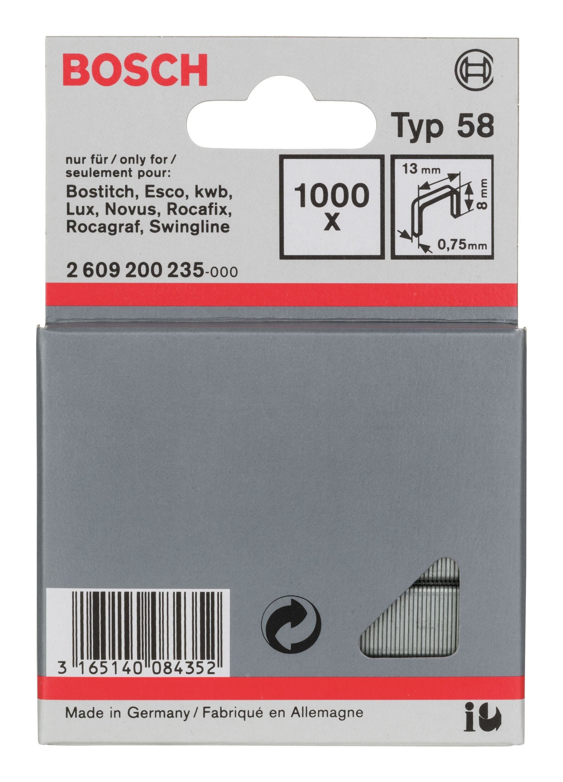 BOSCH Tackerklammer, Typ 58 Feindrahtklammer - 0,75 x 8 x 13 mm - 1000er-Pack