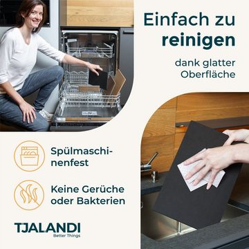 TJALANDI Schneidebrett Set in Schwarz – extrem robust, aus Nachhaltiger FSC Papierfaser, (Spülmaschinenfest & Rutschfest, inkl. 3M Gummifüße), als Untersetzer bis 180°C – Qualität Made in Germany