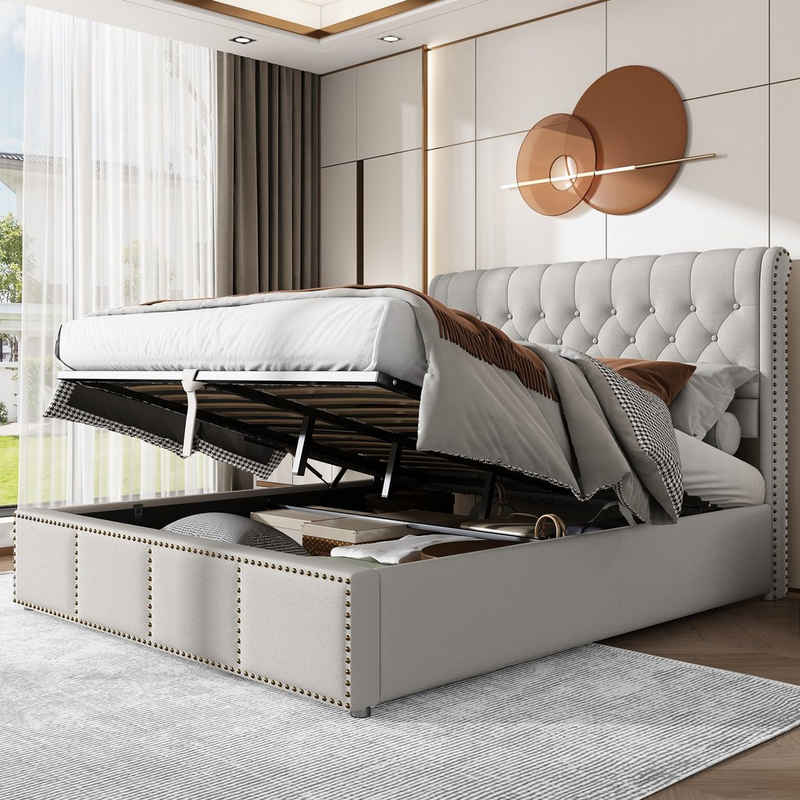 REDOM Polsterbett Doppelbett (140 x 200 cm, ohne Matratze), mit Hydraulikhebel, Aufbewahrung von Bettkästen