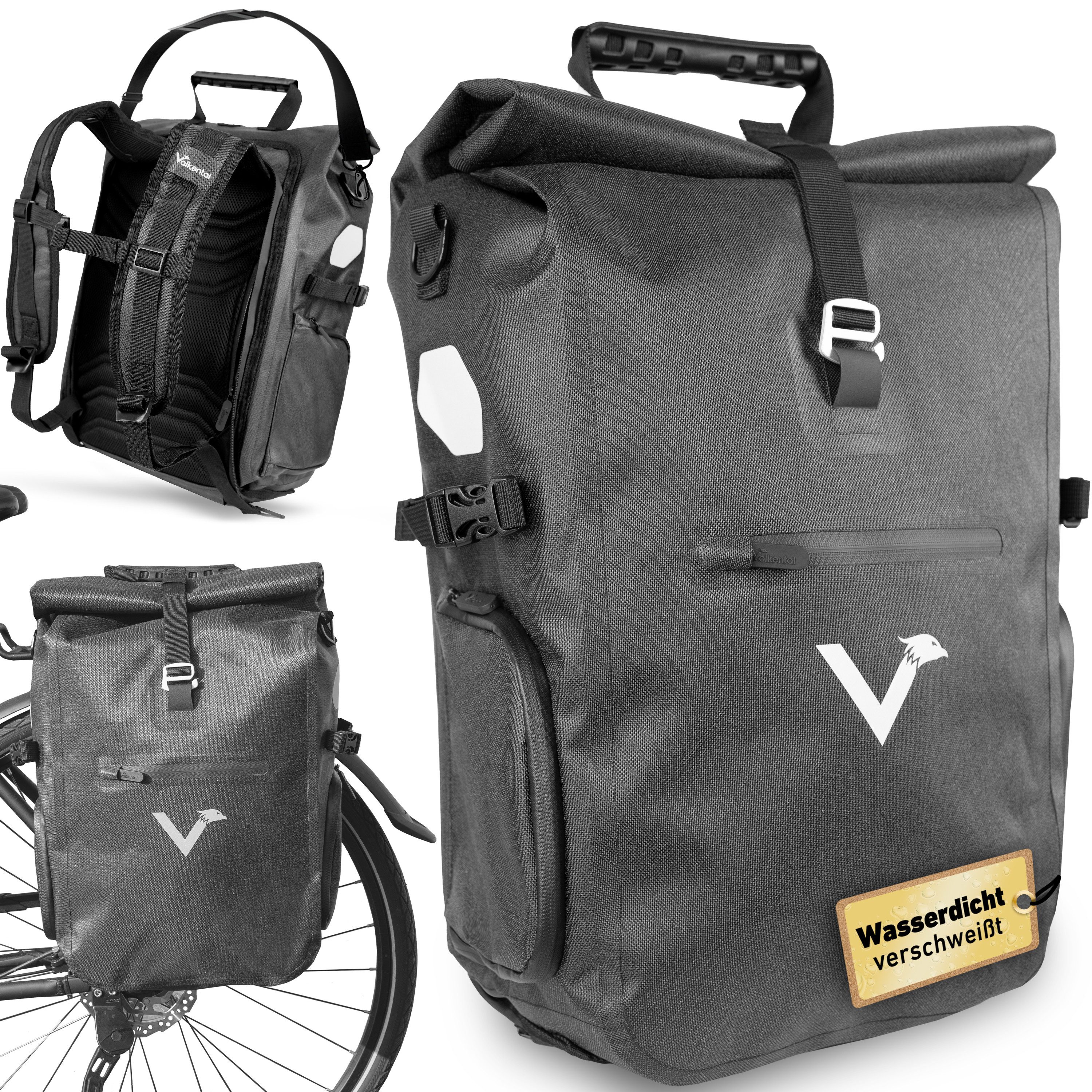 Valkental Fahrradtasche Pro Gepäckträgertasche, Rucksack & Umhängetasche, wasserdicht, Hochwertiges Nylon 23 L