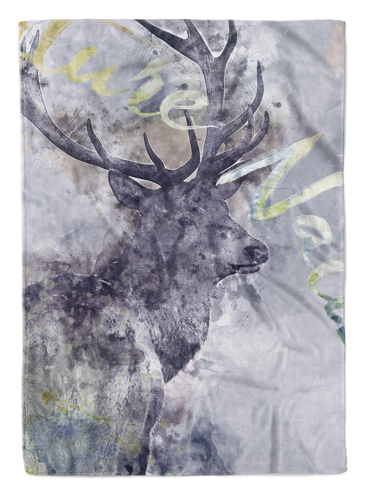 Handtuch Sinus Saunatuch Art Kunstvoll Kuscheldecke Deer Motiv, Baumwolle-Polyester-Mix Tier Handtuch Strandhandtuch (1-St), Handtücher Serie SplashArt
