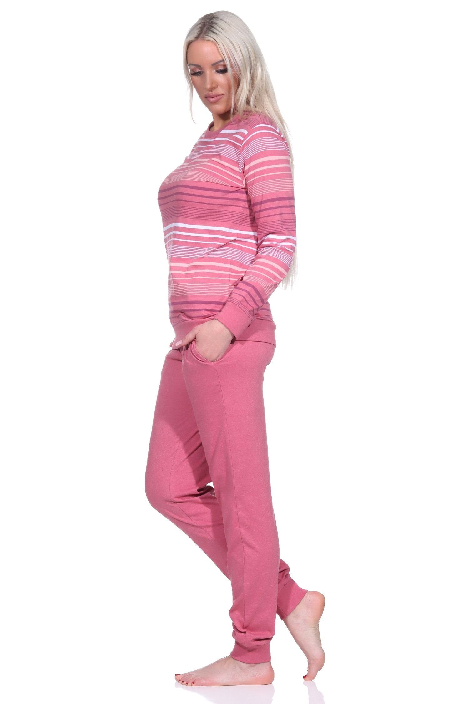 langarm in Damen Streifenoptik mit altrose Bündchen Schlafanzug Pyjama Pyjama Normann