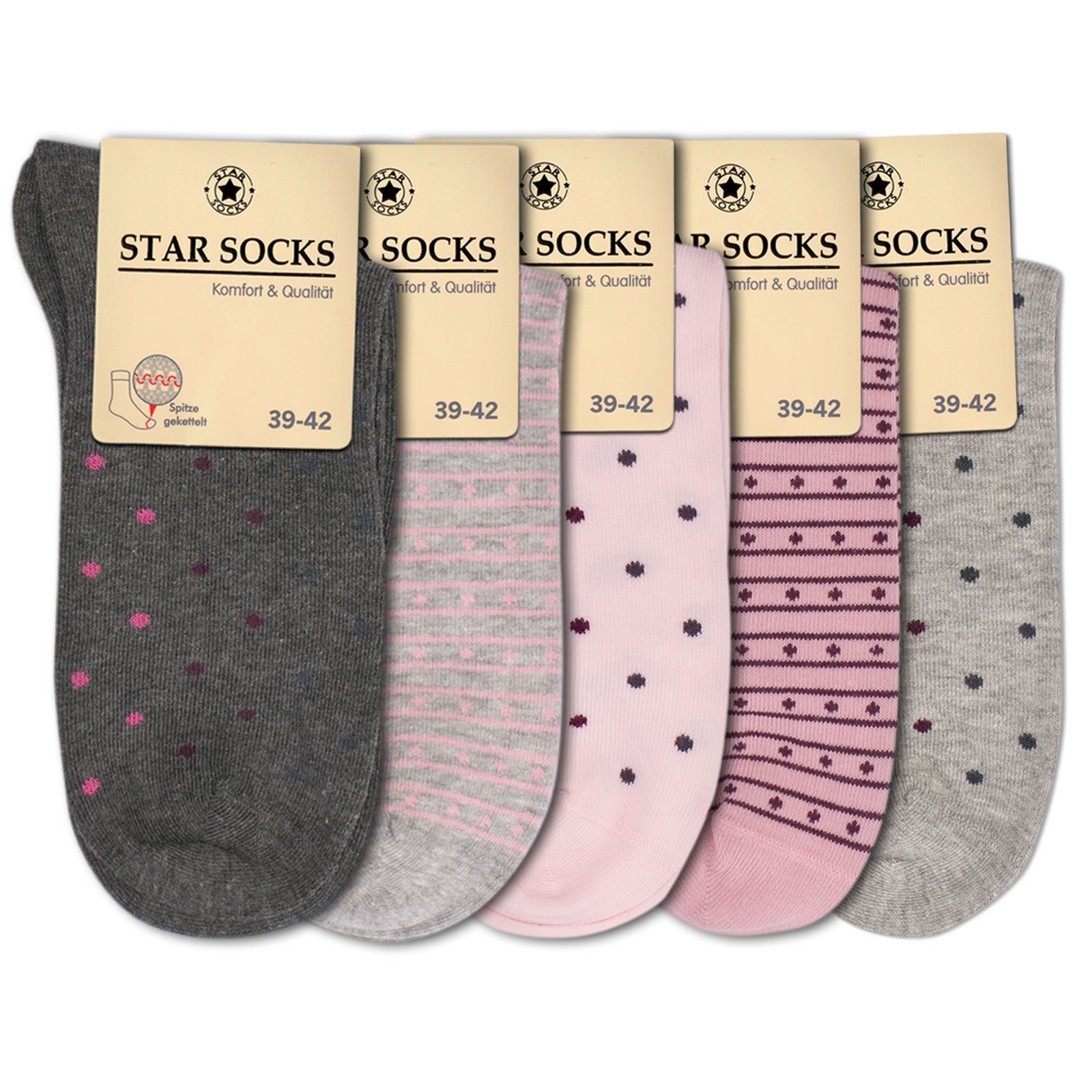 WELLNESS (Bund, grau) ohne rosa Gummi Die mit Komfortbund 5-Paar, Kurzsocken Sockenbude