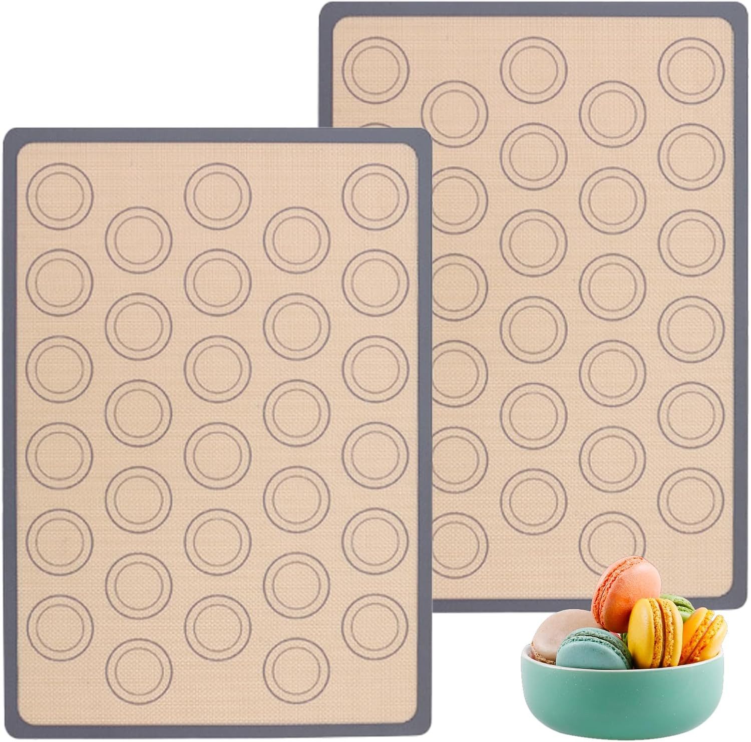 Fyrove Backmatte 2 Stück Backmatte Macarons Silikon, Anti-Rutsch-Backmatte Rechteckig, Macarons Silikonmatte,für Macaro,Pizza,Kekse und Brote