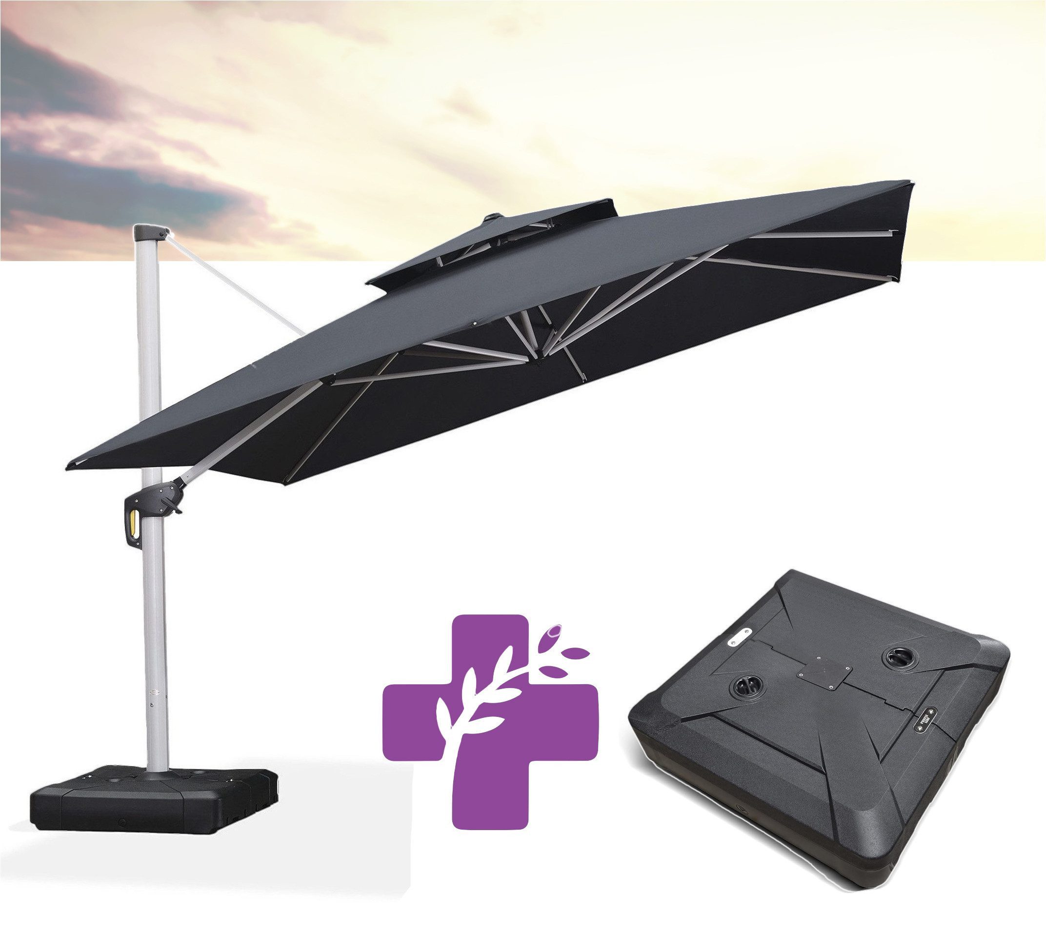 PURPLE LEAF Sonnenschirm Quadratischer Außenbereich Ampelschirm, Gartenschirm mit Ständer, LxB: 365x365 cm, 360°Rotation, Sonnenschutz UV50+, Für Balkone, Gärten und Terrassen