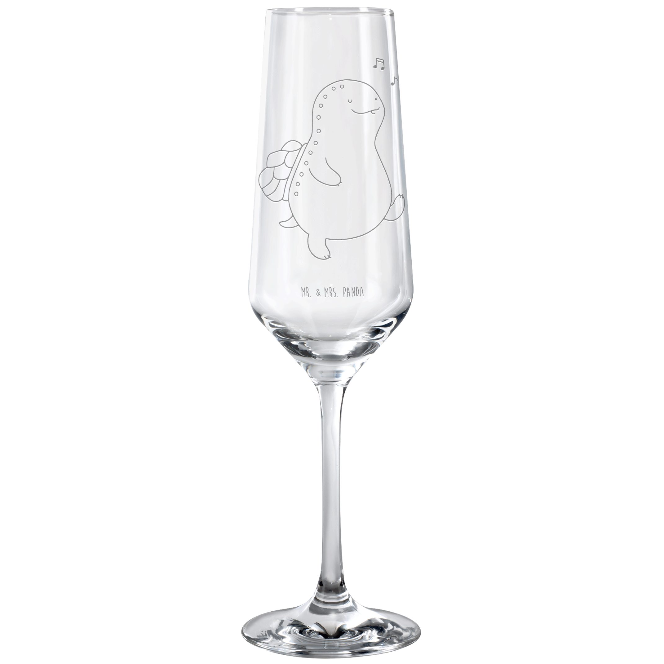 Mr. & Mrs. Panda Sektglas Schildkröte Pfeifen, Glas, Transparent, Sektkelch, Schildkröten, Sekt, Premium Glas, Sektglas mit Gravur Sektkelch Glas