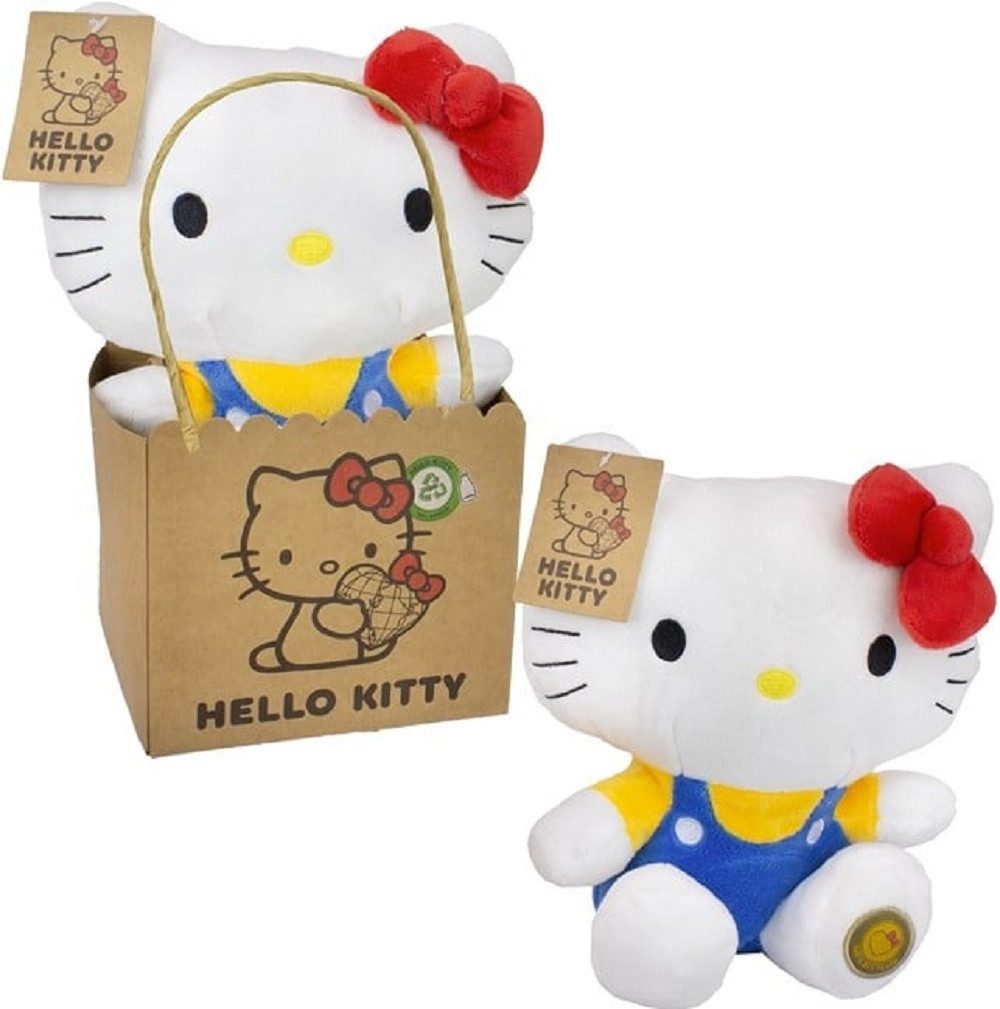 SANRIO Kuscheltier Hello Kitty Plüschfigur 27 cm im gelben Outfit mit Schleife (Set, 1-St., Geschenk-Set), Auffälliges Design – perfektes Geschenk für Kinder und Fans Geschenke