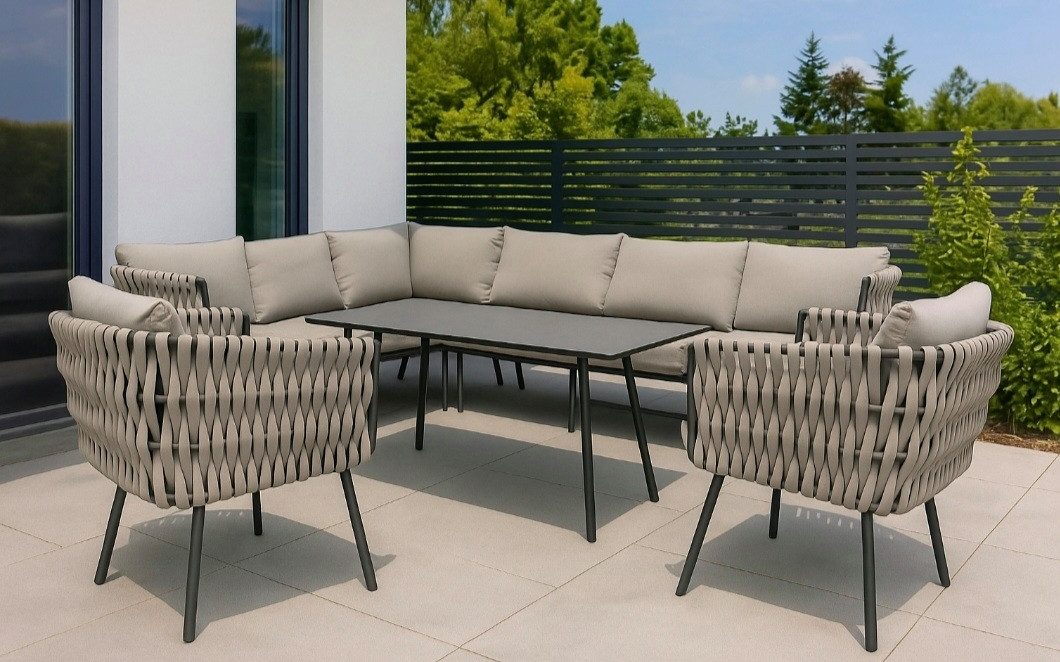Gardissimo Gartenlounge-Set Abby links taupe Rope Dining Gartenmöbelset, (S günstig online kaufen