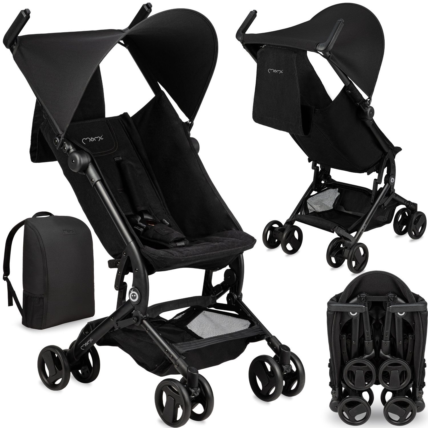 MoMi Kinder-Buggy Grace, mit Rucksack, Einhand-Faltsystem und Standfunktion