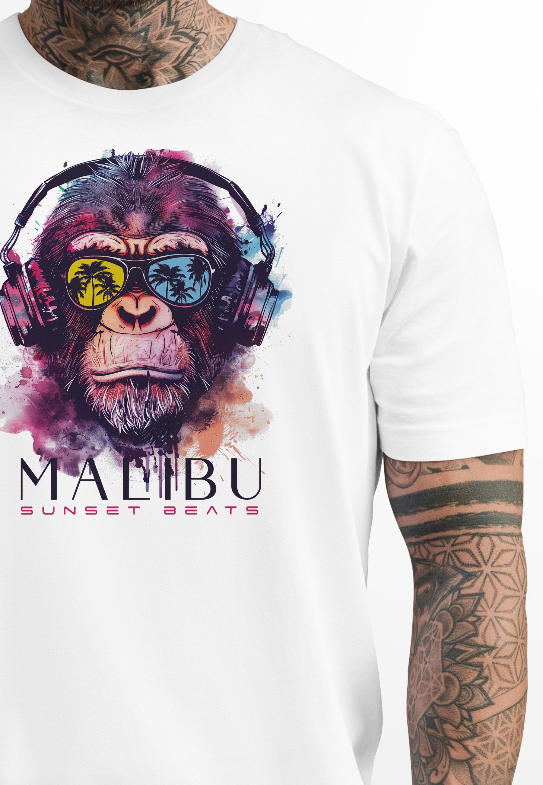 Neverless Print-Shirt Herren T-Shirt Affe mit Kopfhörer Musik Motiv Party F günstig online kaufen