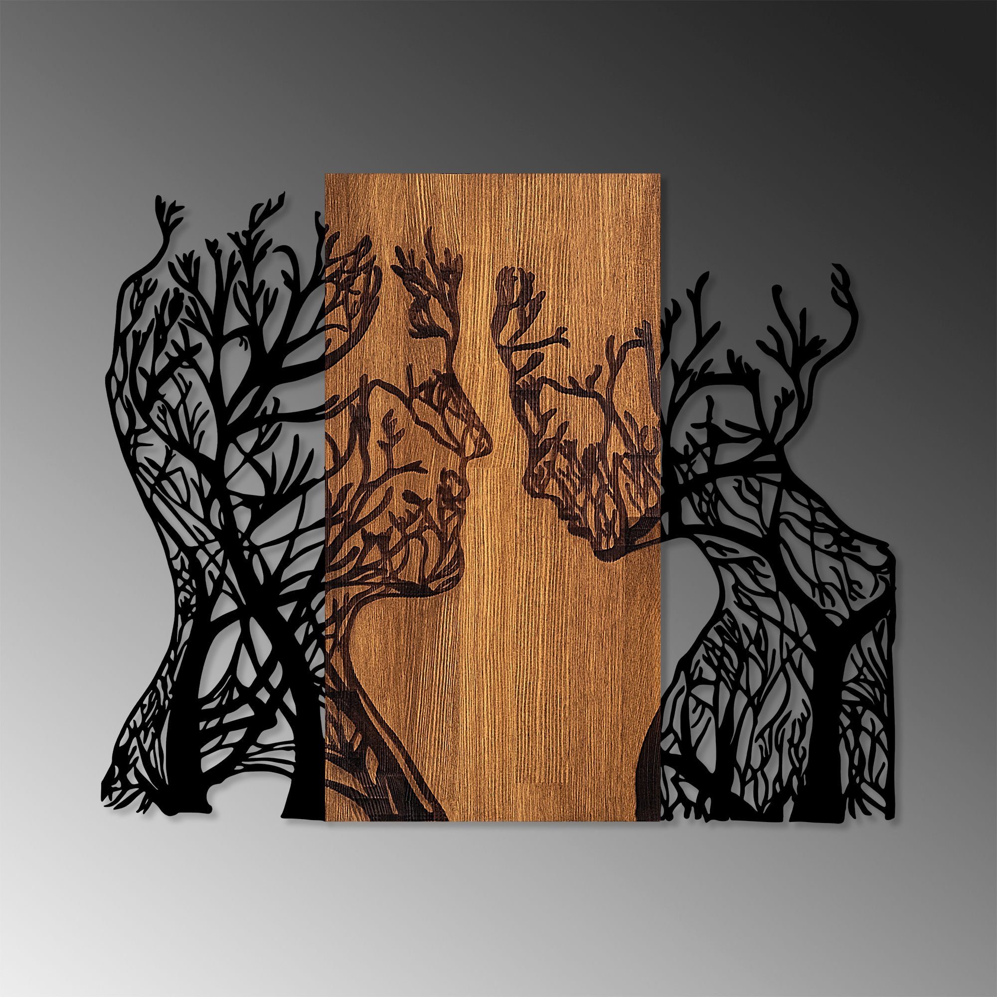 Holz x Wanddekoobjekt 50% Wallity 70 SKL2413,Schwarz, 58 cm,
