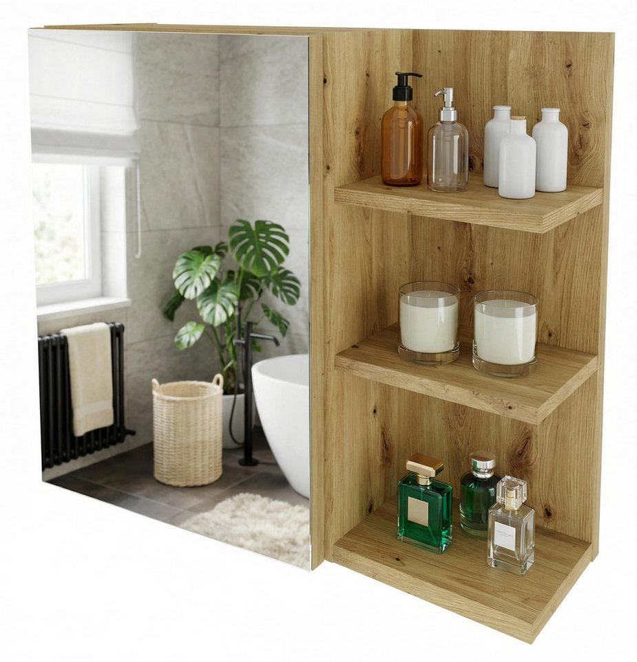 TREND WERK Spiegelschrank Badezimmer mit Ablage & Stauraum (59×16×50 cm Hängender Badezimmerschrank zur Wandmontage mit Regal) – modern & pflegeleicht